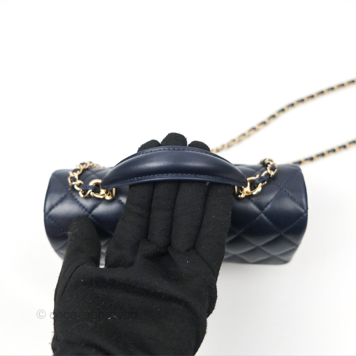 Chanel Top Handle Mini Rectangular Flap Bag Navy Lambskin Gold Hardware