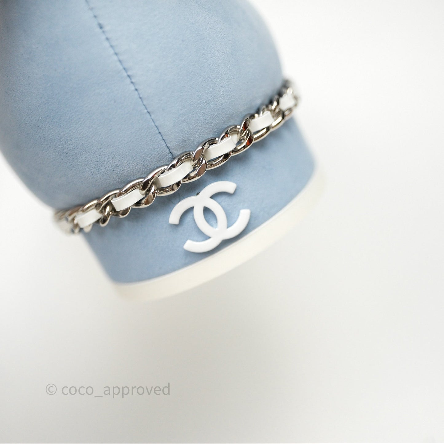 Chanel White Toe Pointed Light Blue Ballerinas With Chain Size 37