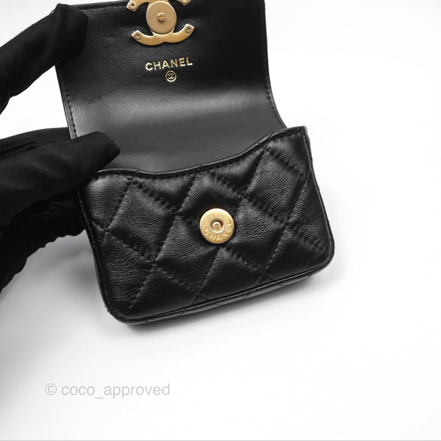 Chanel Mini Card Holder Belt Bag Black Lambskin Aged Gold Hardware