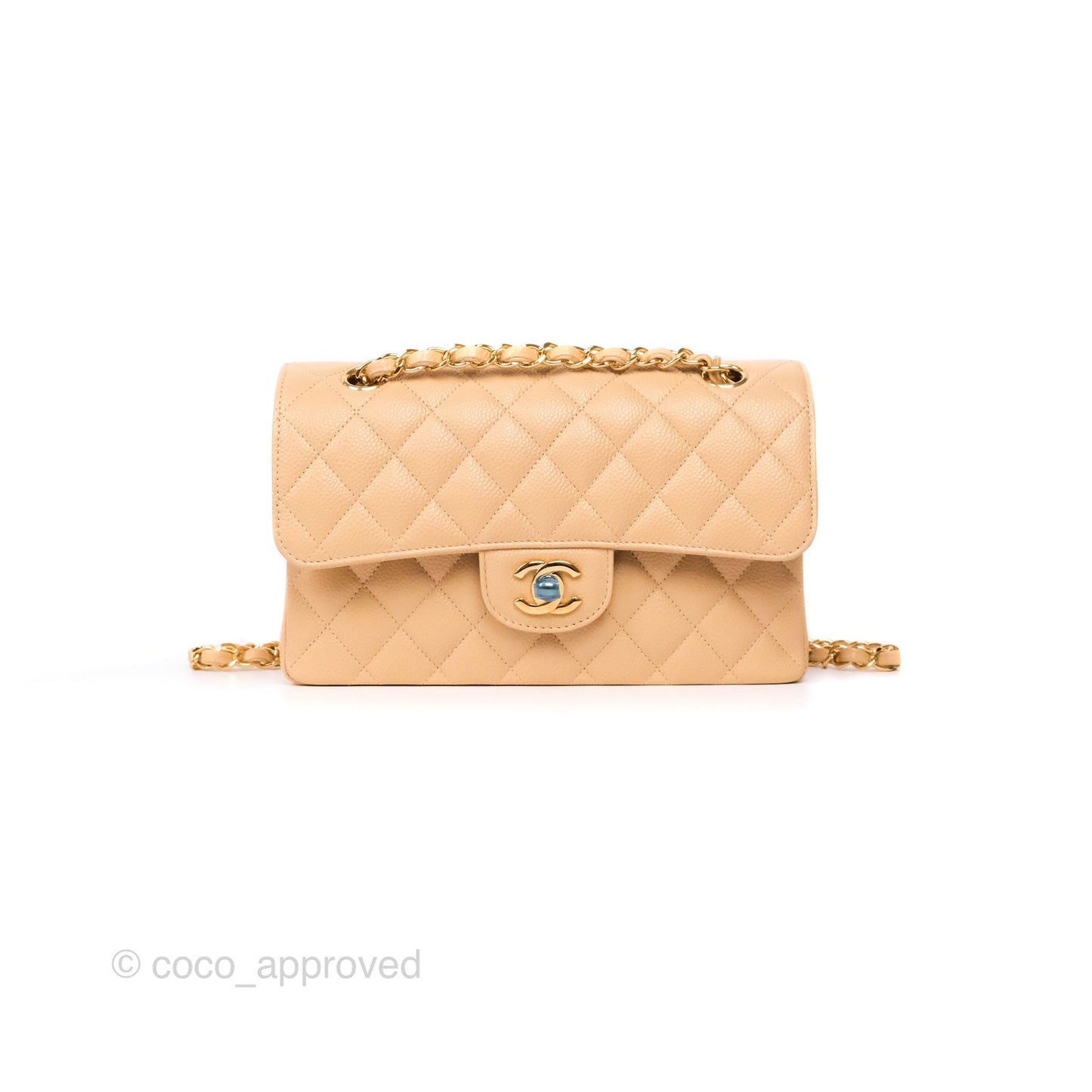 Chanel Small S/M Classic Flap Quilted Beige Caviar Gold Hardware