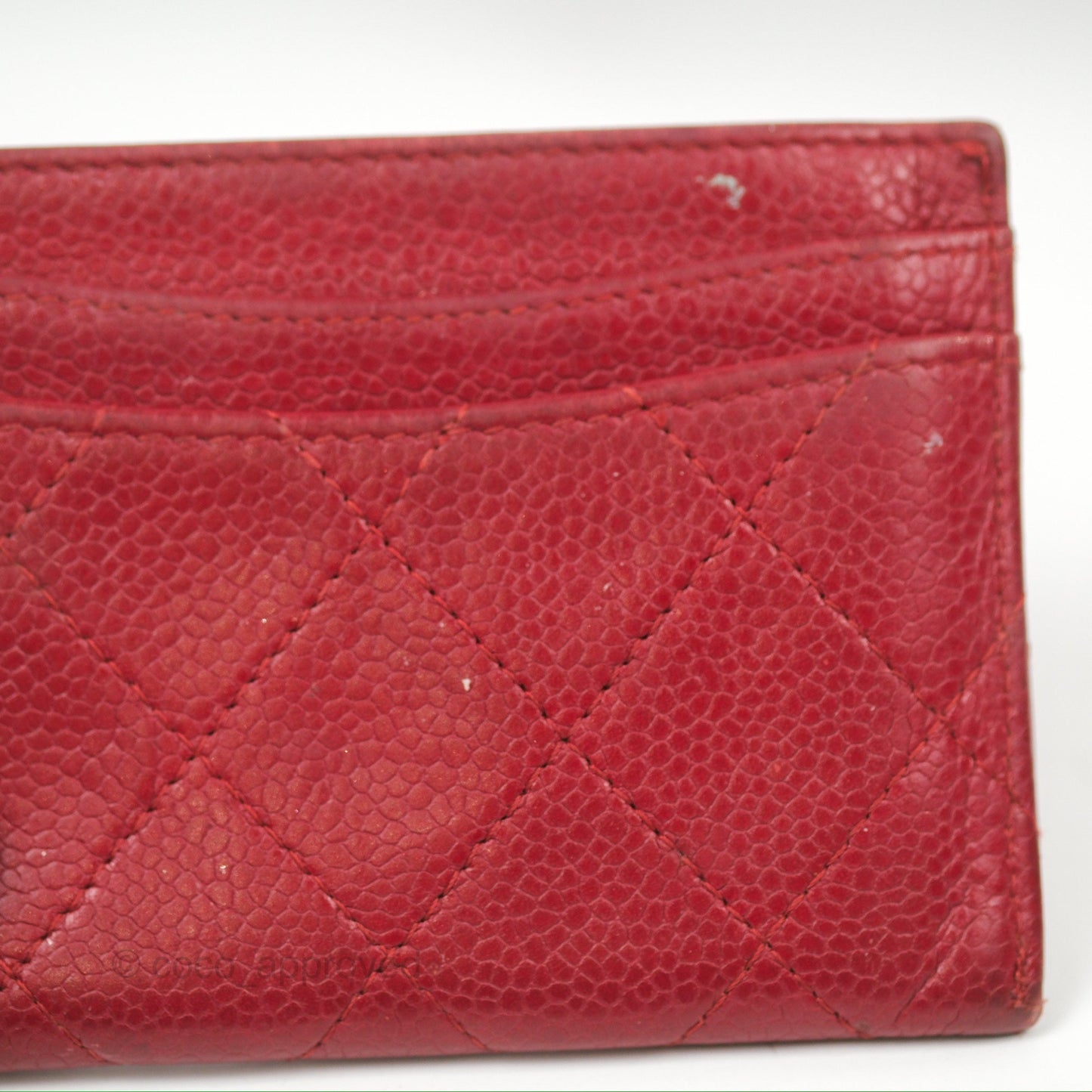 Chanel Classic Flat Card Holder Red Caviar Silver Hardware