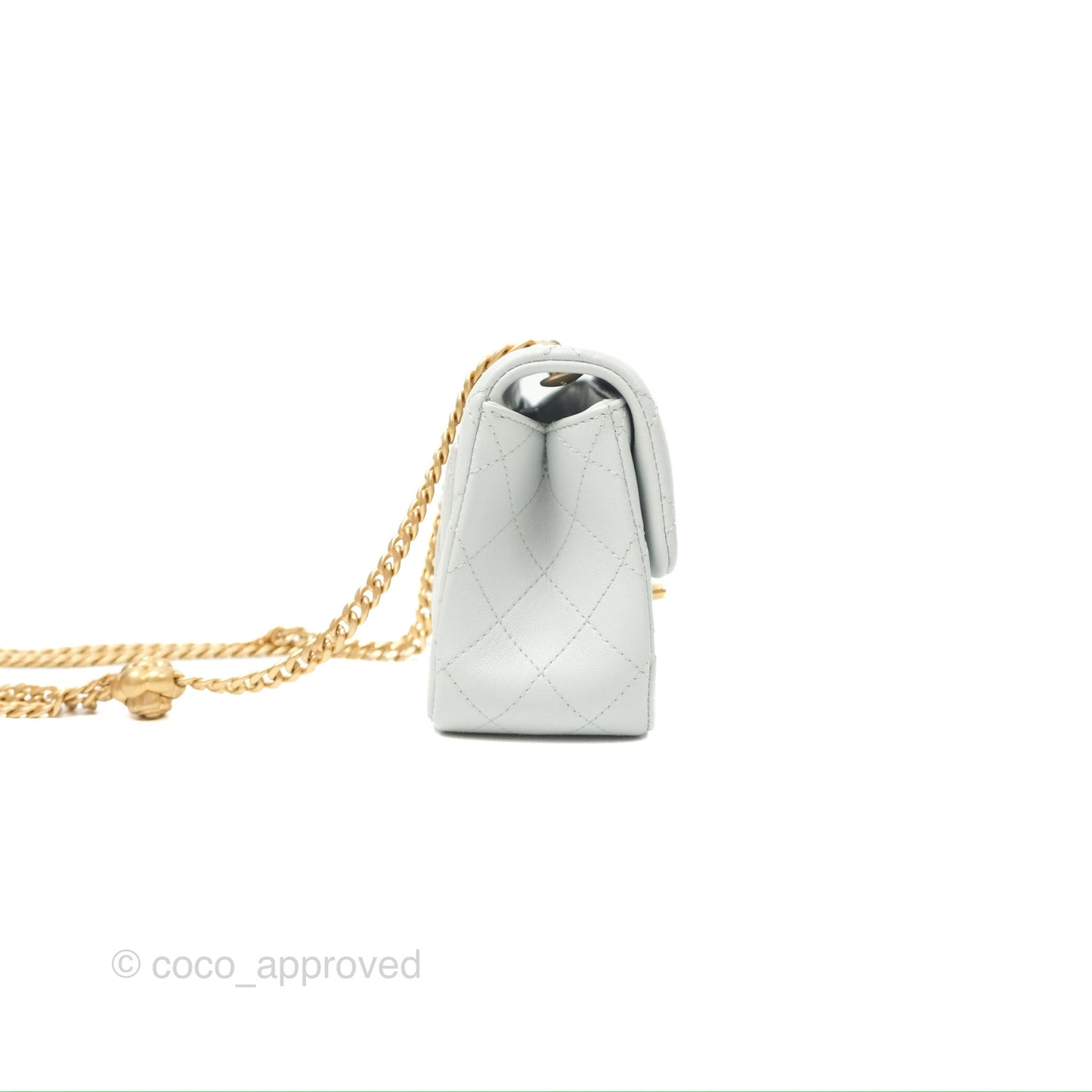 Chanel Quilted Mini Square Flap with Camellia Adjustable Chain Blue Clair Lambskin 23S
