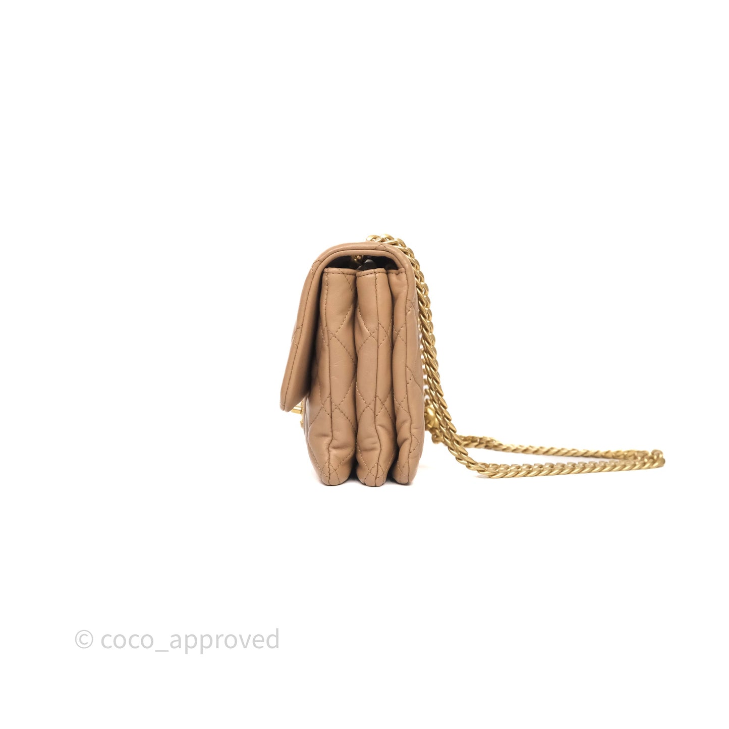 Chanel Medium All Slide Adjustable Chain Flap Bag Beige Lambskin Aged Gold Hardware