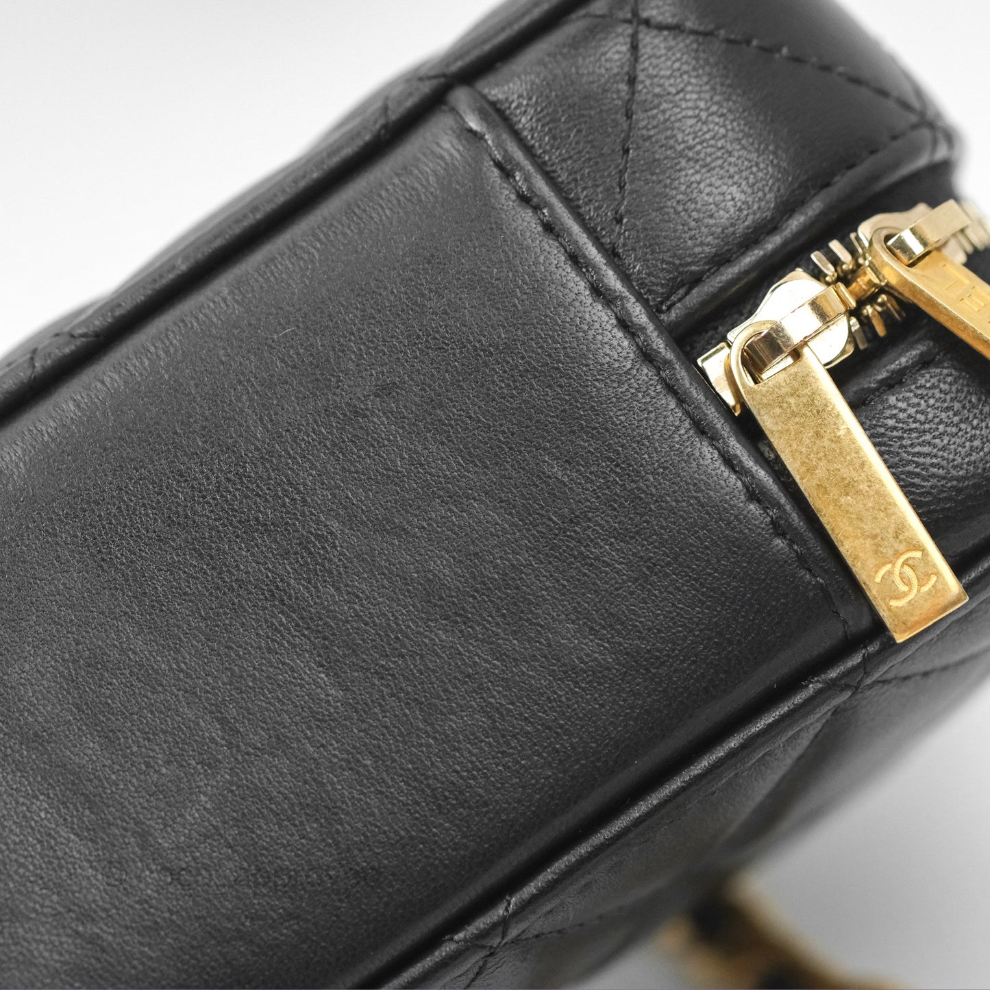 Chanel Top Handle Vanity Case Black Lambskin Aged Gold Hardware 22A