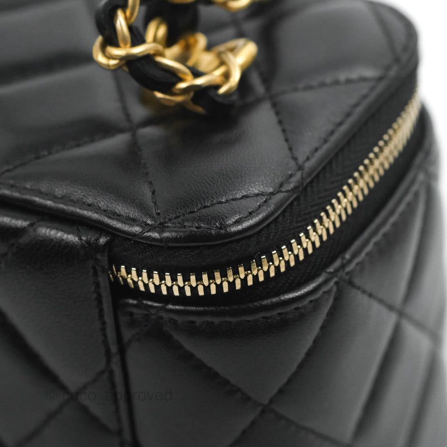 Chanel Vanity Rectangular Top Handle Black Lambskin Gold Hardware