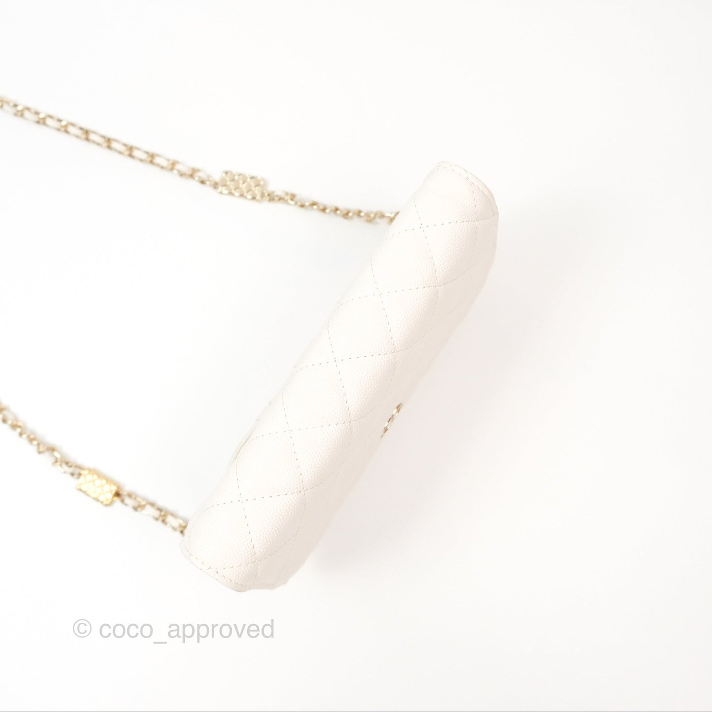Chanel Quilted Wallet On Chain WOC With Charms White Caviar Gold Hardware