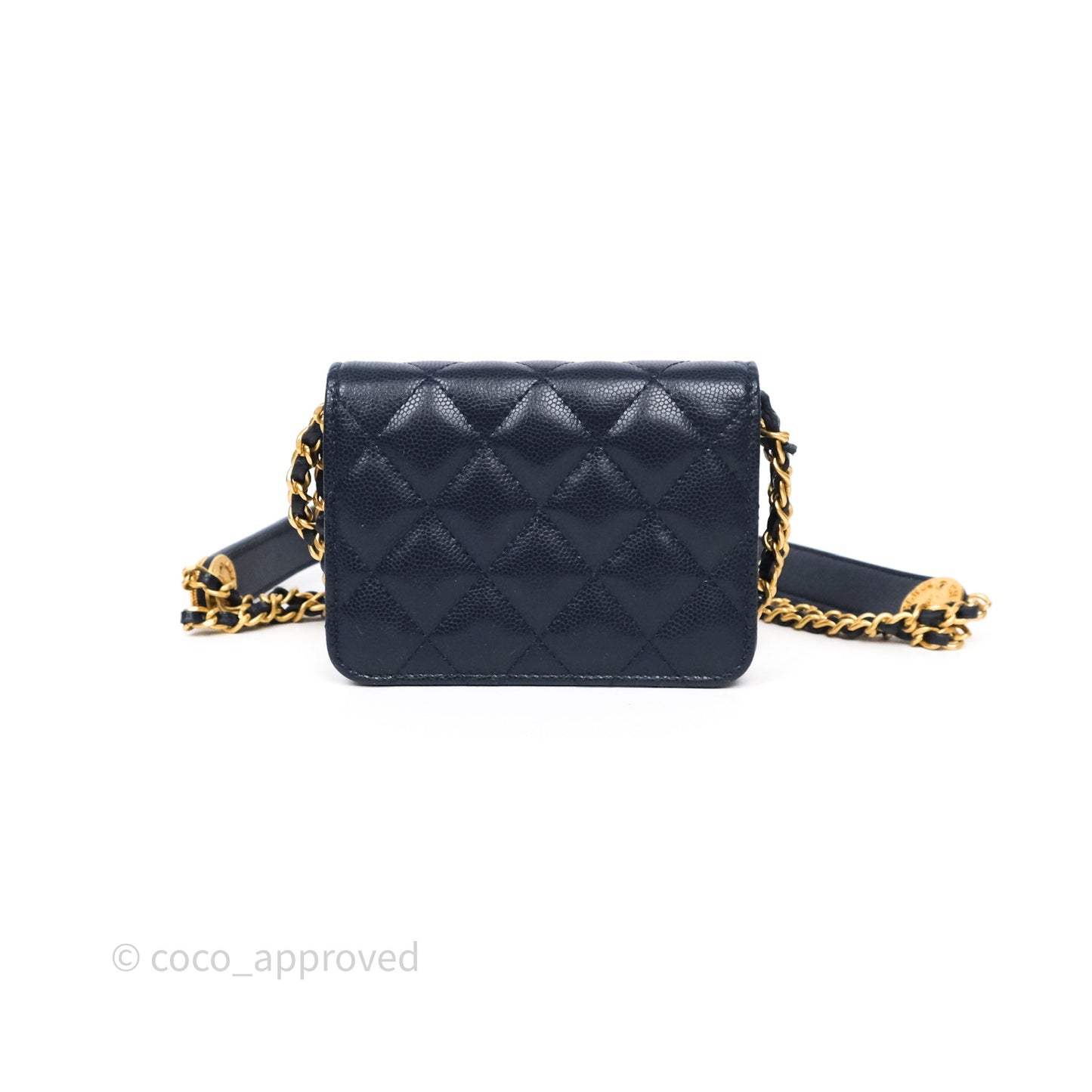 Chanel Twist Your Button Coin Purse With Chain Navy Shiny Caviar