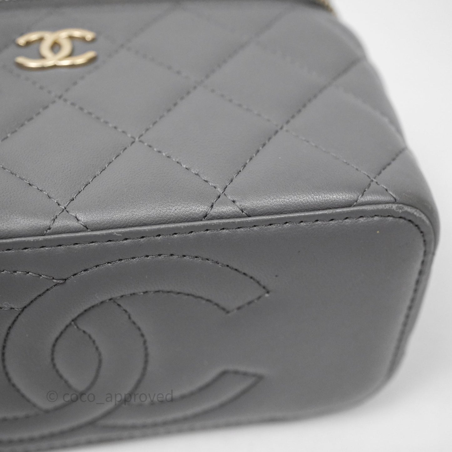 Chanel Vanity Rectangular Top Handle Grey Lambskin Gold Hardware