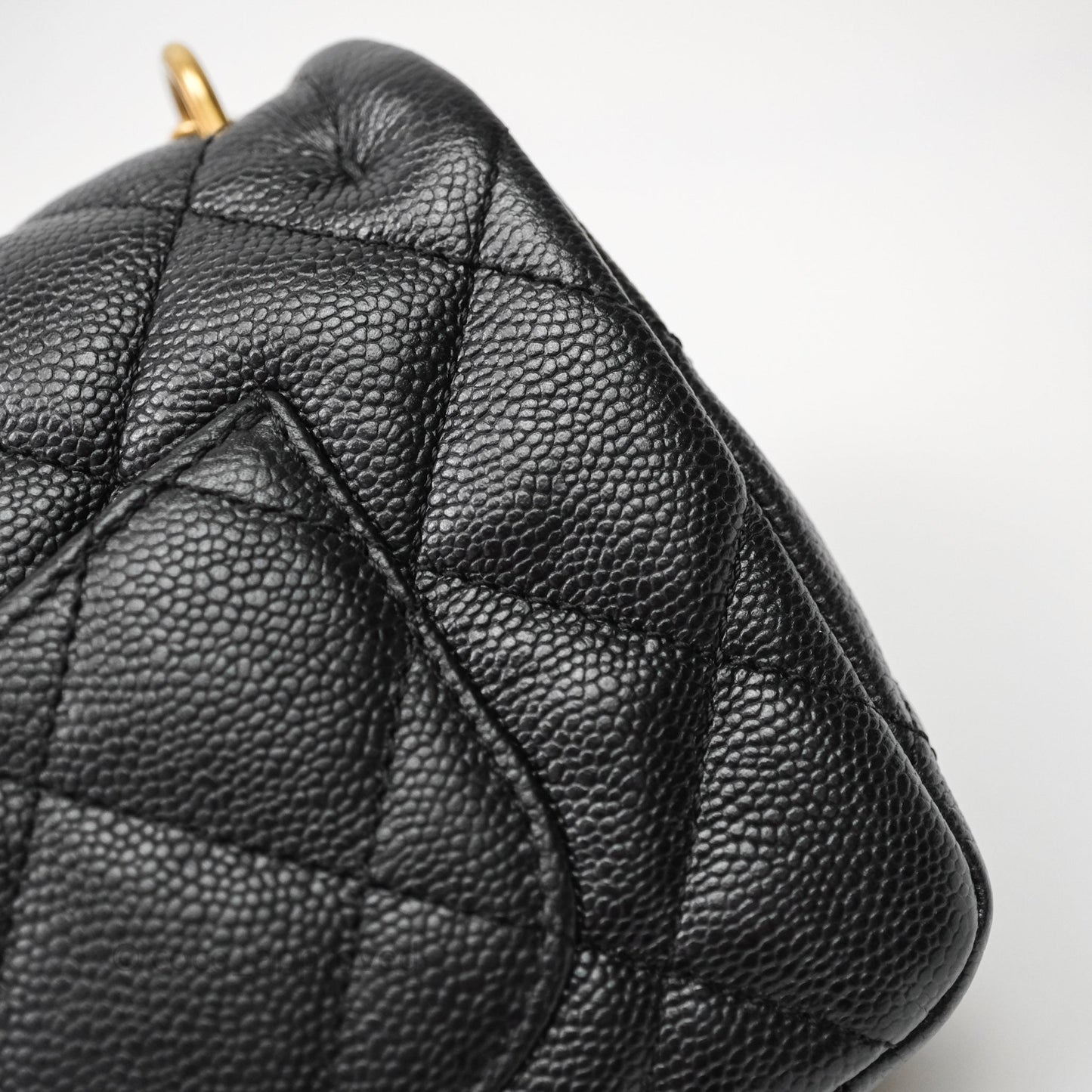 Chanel Mini Flap Bag Heart Adjustable Chain Black Caviar Aged Gold Hardware