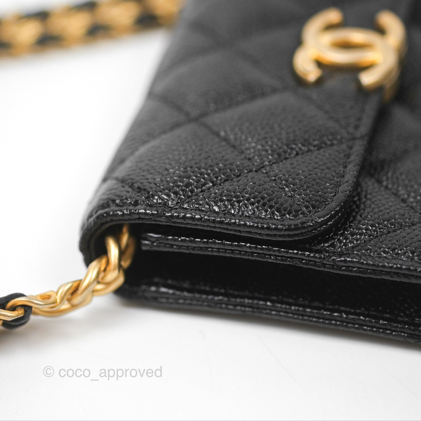 Chanel Clutch With Chain Black Shiny Caviar Aged Gold Hardware
