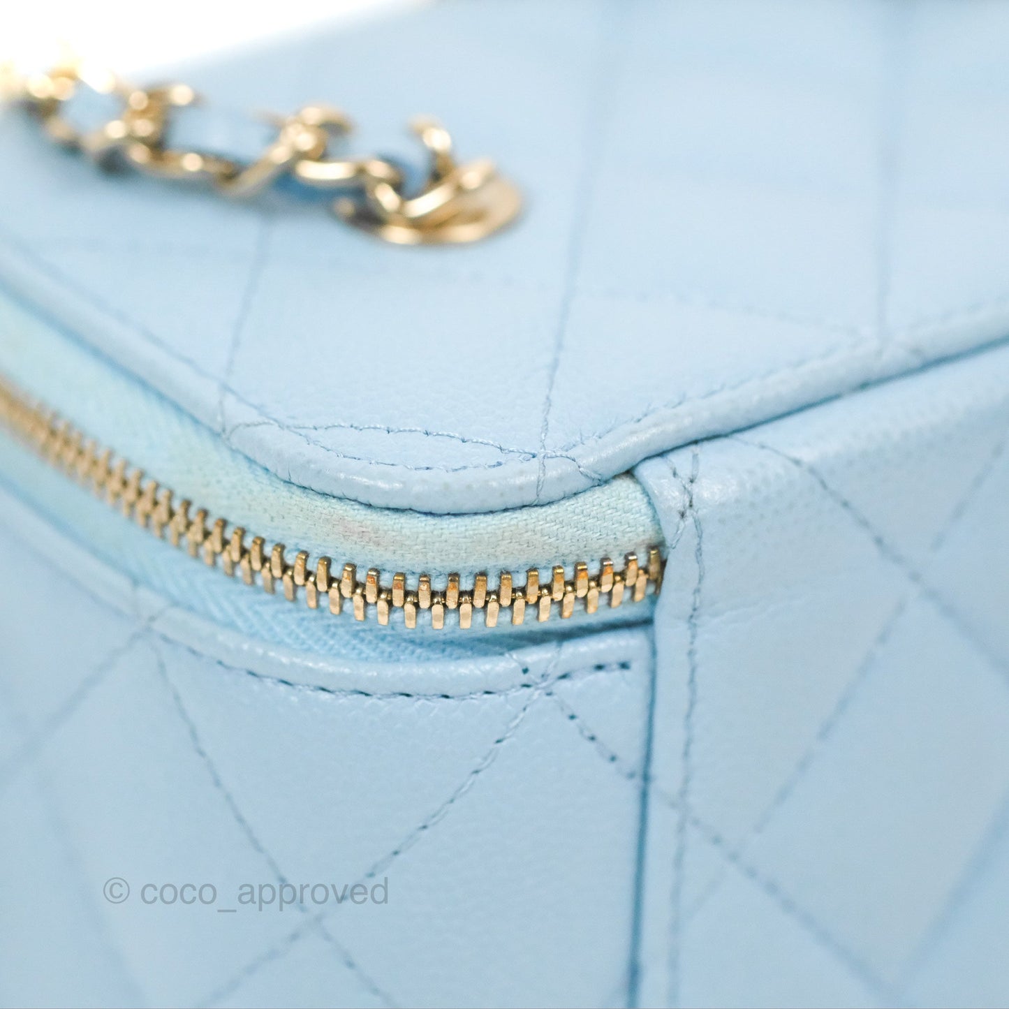 Chanel Vanity with Chain Blue Caviar Aged Gold Hardware