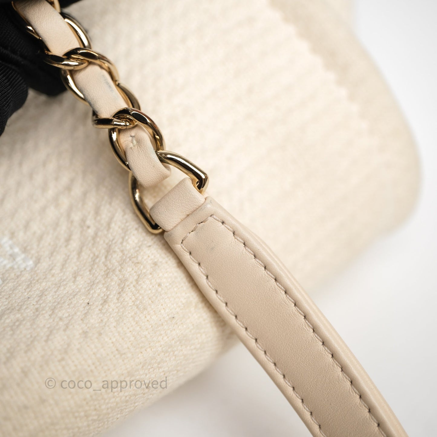Chanel New Small Deauville Cream Ivory Canvas Light Gold Hardware