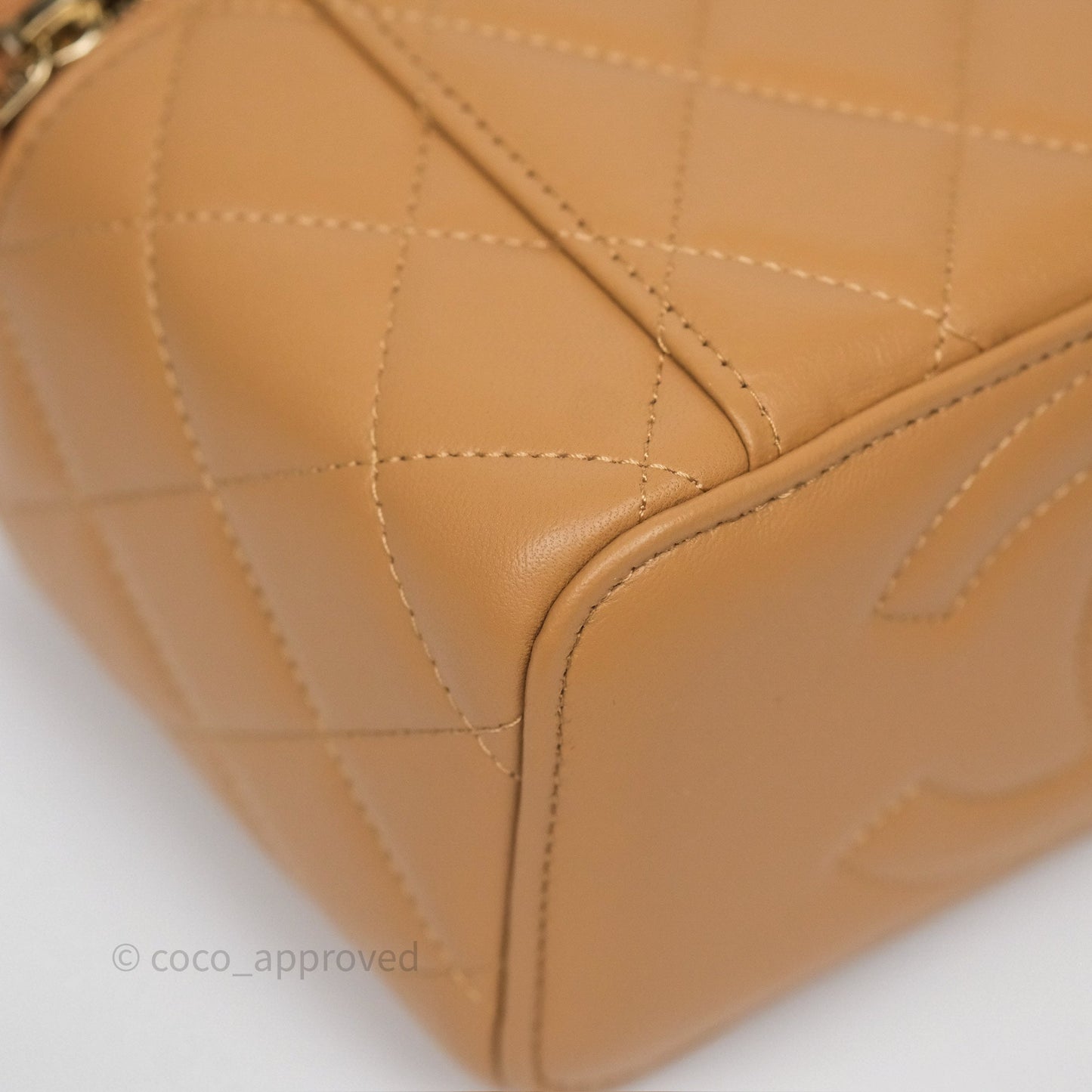 Chanel Top Handle Vanity with Chain Caramel Beige Lambskin Gold Hardware