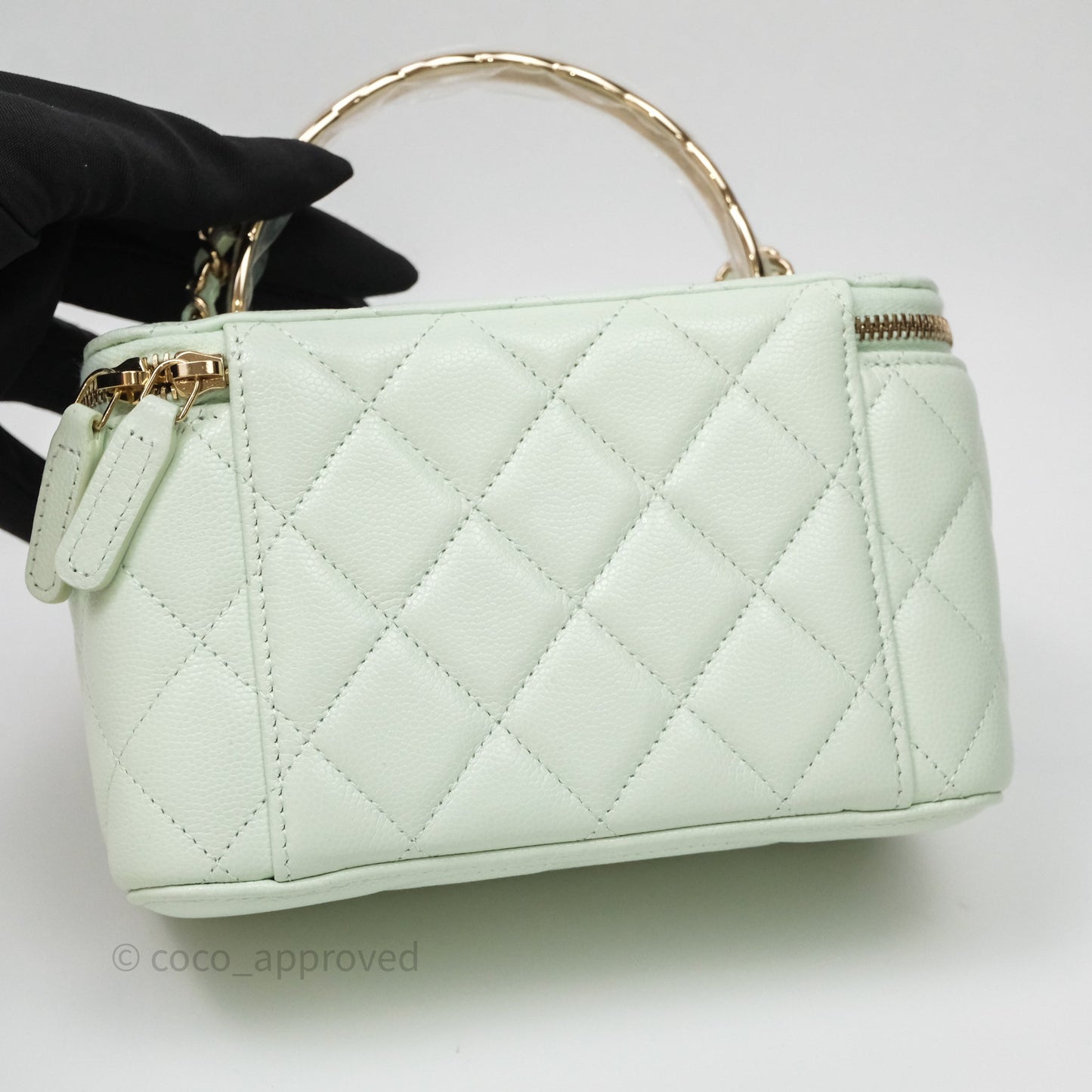 Chanel Vanity Rectangular Top Handle Mint Green Caviar Gold Hardware
