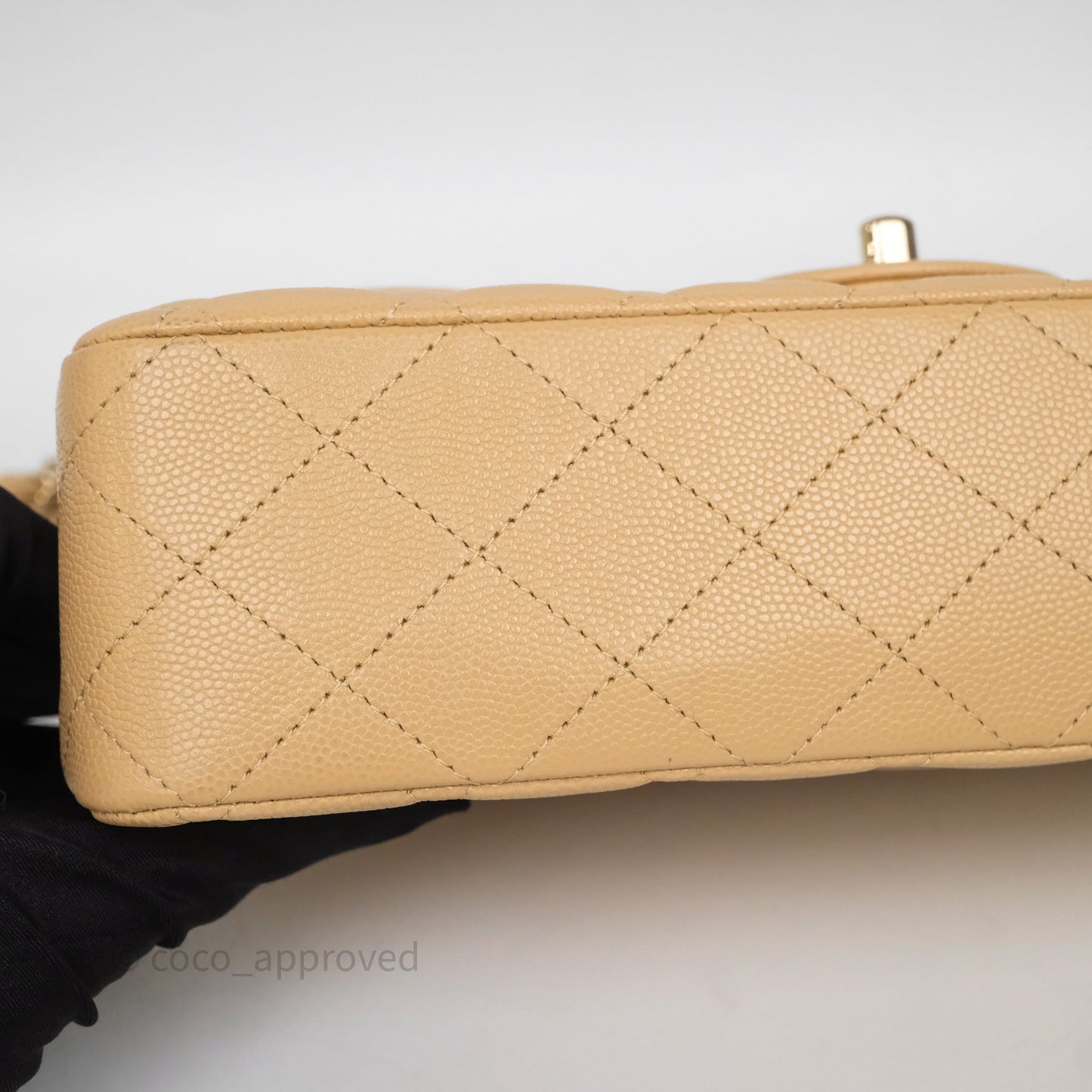 Chanel Classic M/L Medium Flap Quilted Beige Caviar Gold Hardware