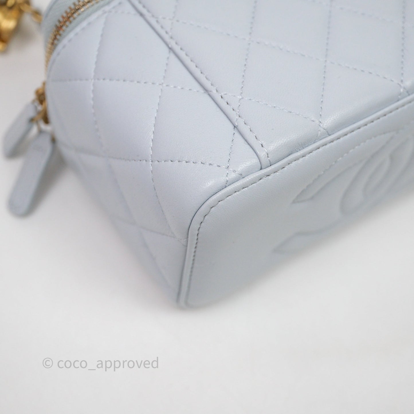 Chanel Vanity with Adjustable Chain Blue Lambskin Aged Gold Hardware