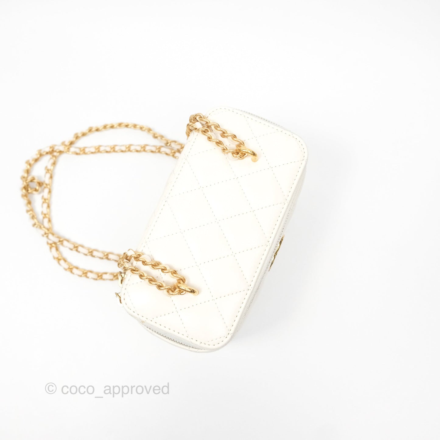 Chanel Vanity with Double Chain White Shiny Lambskin 23C