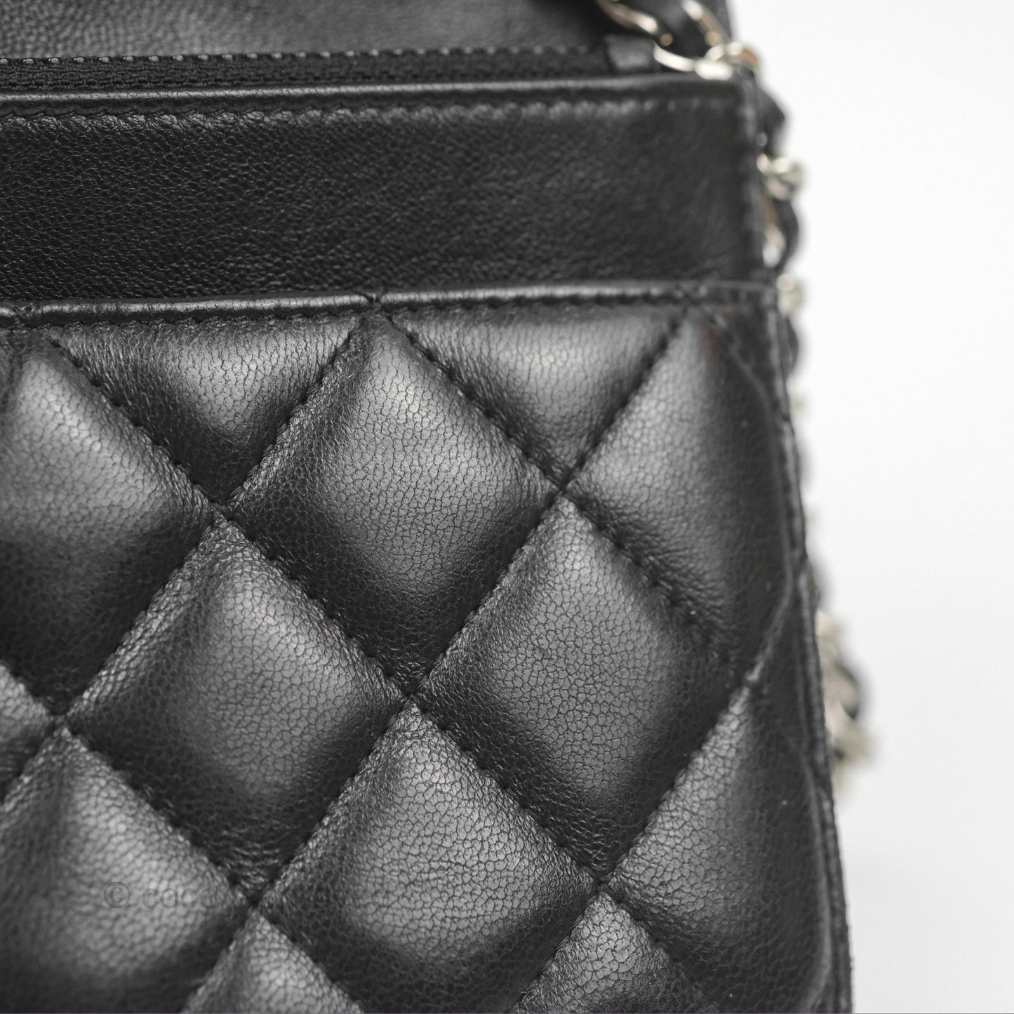Chanel Quilted Classic Wallet On Chain WOC Black Lambskin Silver Hardware