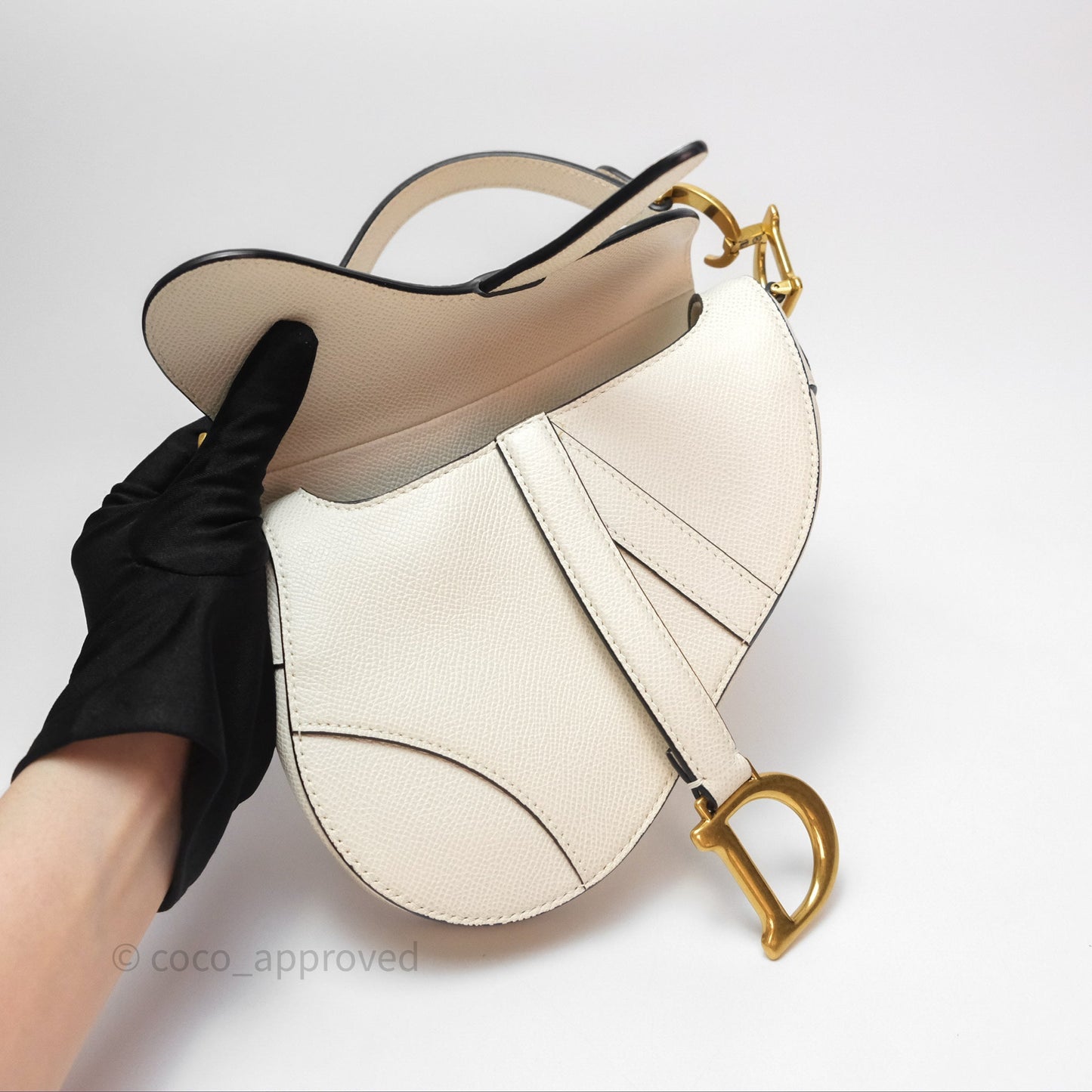Christian Dior Mini Saddle Bag White Grained Calfskin Gold Hardware