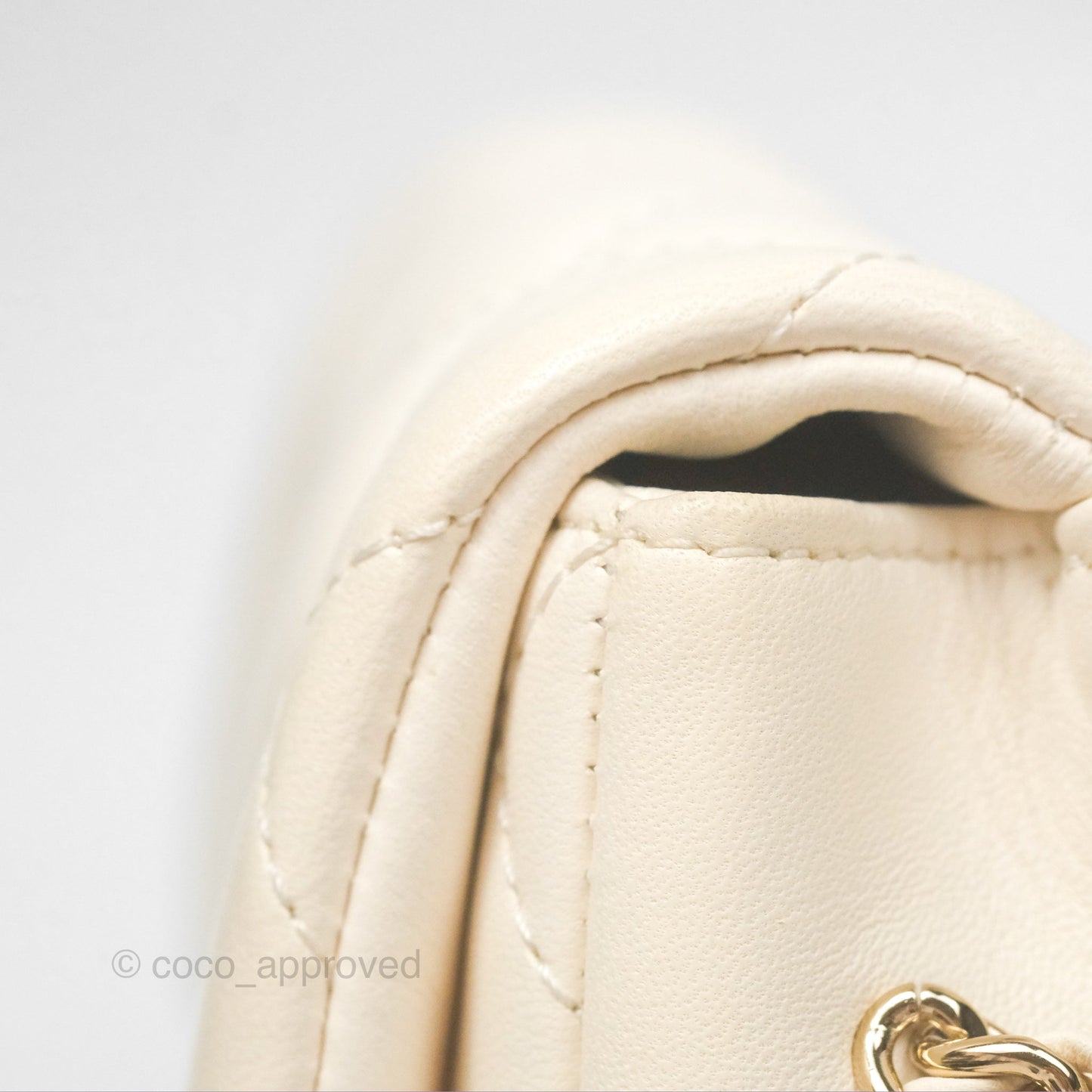 Chanel Small Logo Pearl Chain Flap Bag White Lambskin Gold Hardware