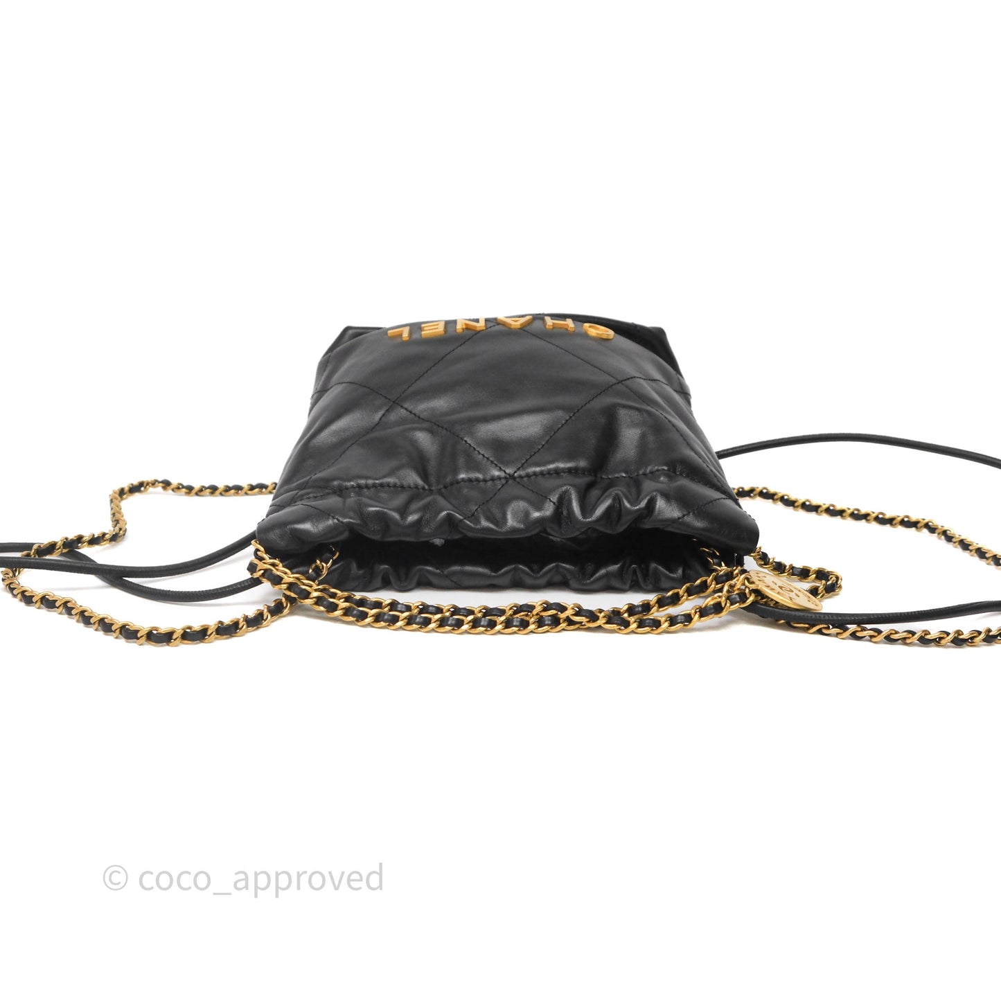 Chanel 22 Mini Bag Black Crumpled Calfskin Aged Gold Hardware