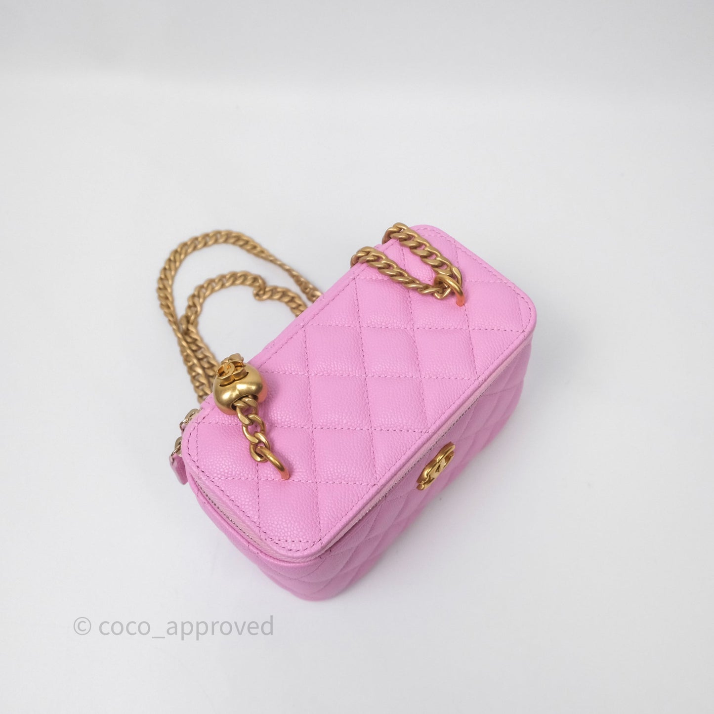 Chanel Vanity with Heart Adjustable Chain Pink Caviar Aged Gold Hardware