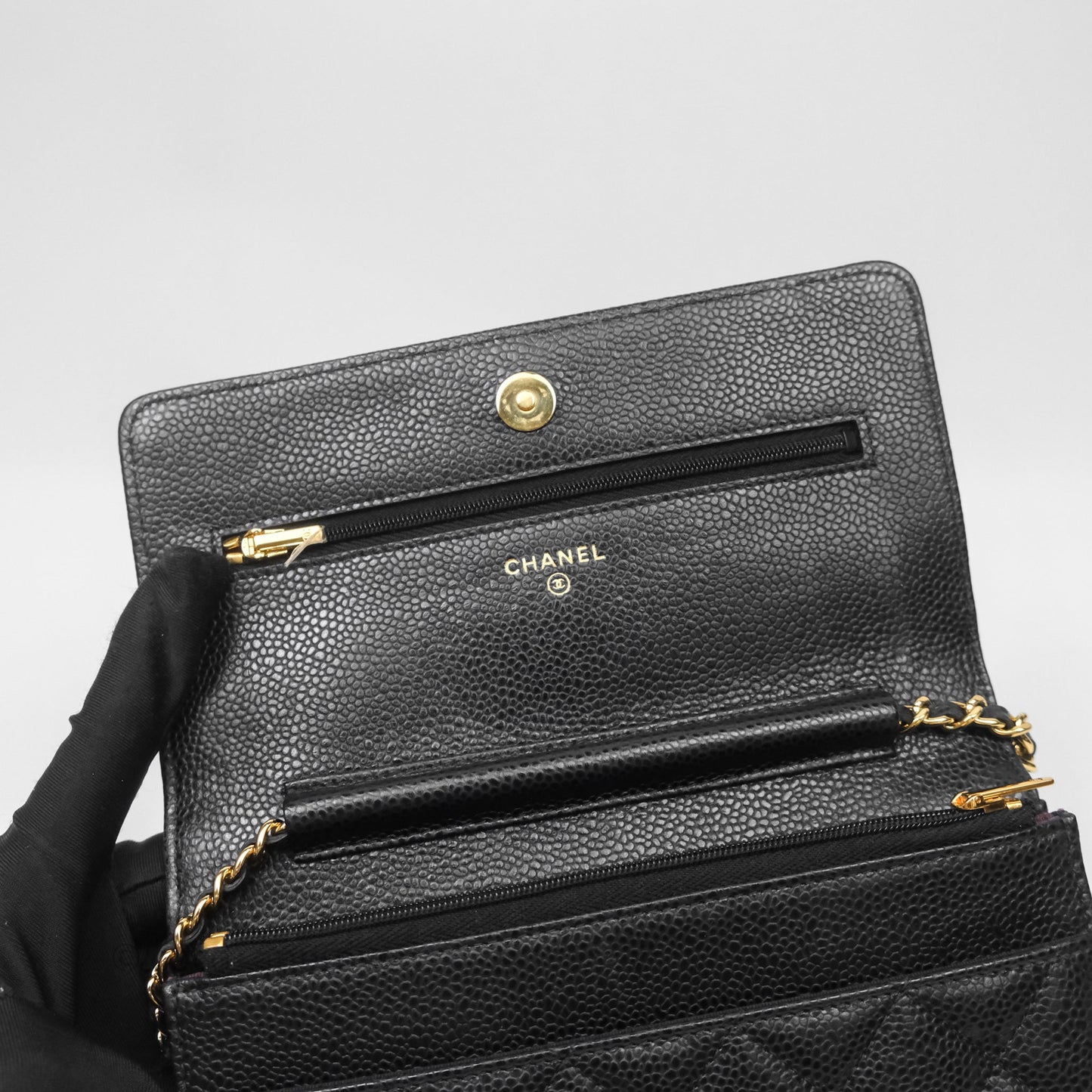 Chanel Quilted WOC Black Caviar Gold Hardware