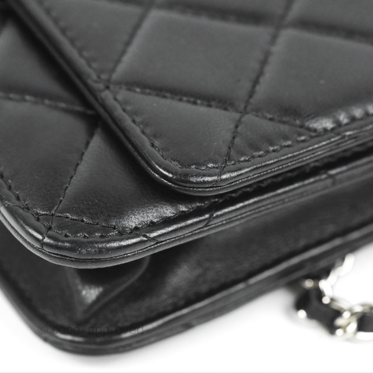 Chanel Quilted Classic Wallet On Chain WOC Black Lambskin Silver Hardware