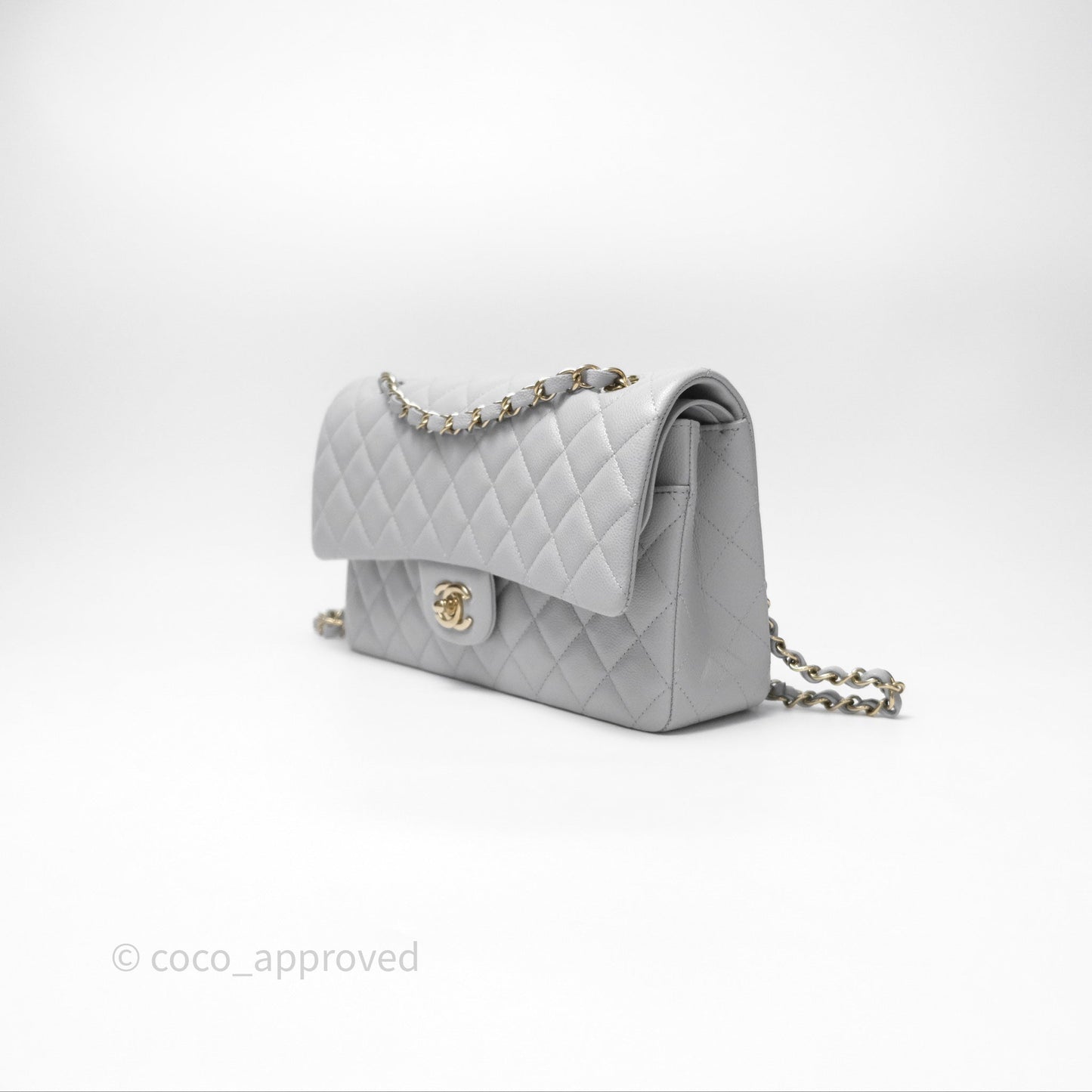 Chanel M/L Medium Classic Flap Quilted Grey Caviar Gold Hardware