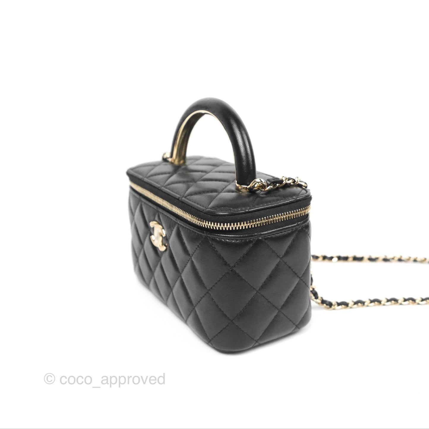 Chanel Vanity Rectangular Top Handle Black Lambskin Gold Hardware