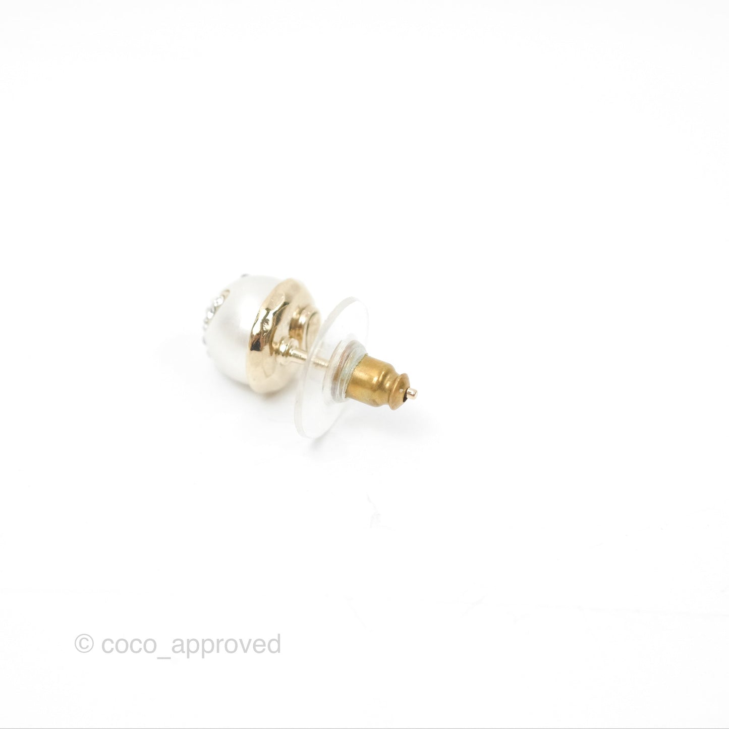 Chanel Pearl CC Logo CHA-NEL Crystal Earrings Gold Tone 21A