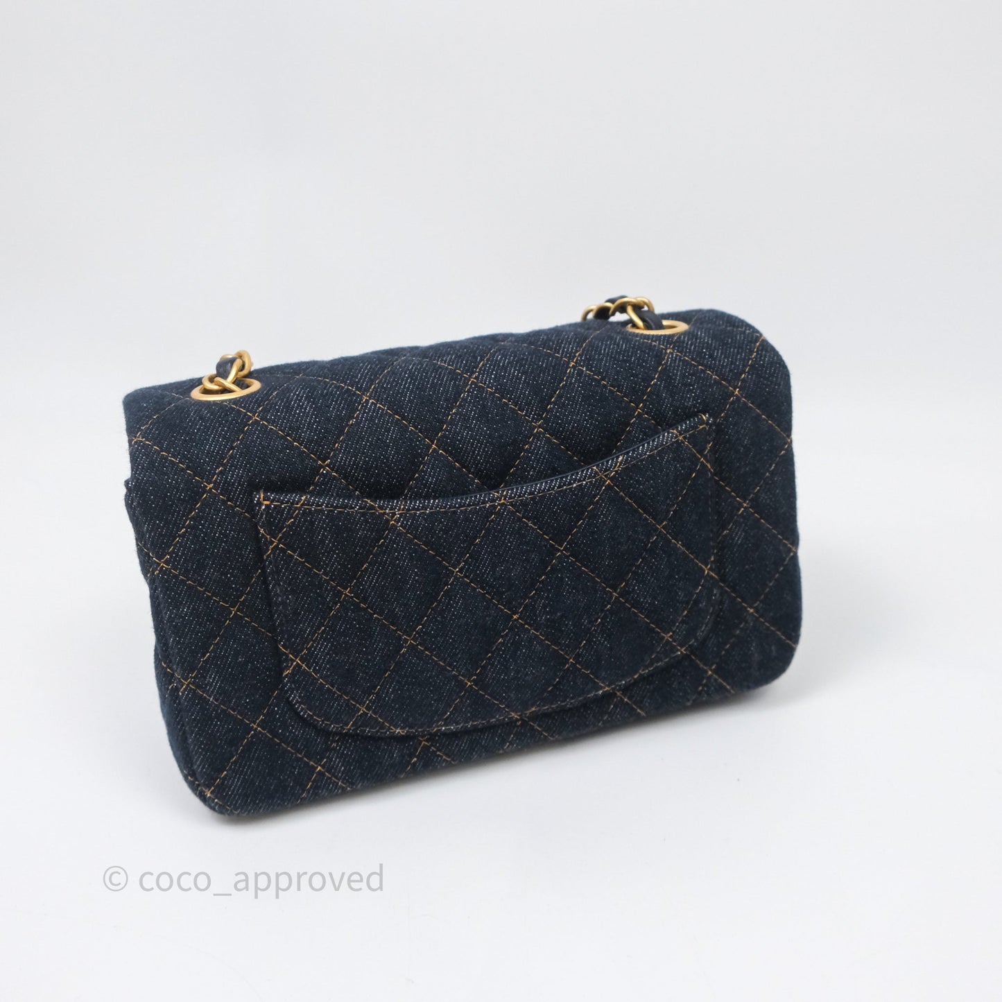 Chanel Mini Rectangular Quilted Dark Blue Denim Aged Gold Hardware