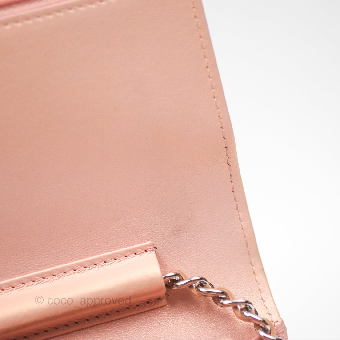 Chanel Mademoiselle Wallet On Chain WOC Chevron Iridescent Pink Caviar Silver Hardware
