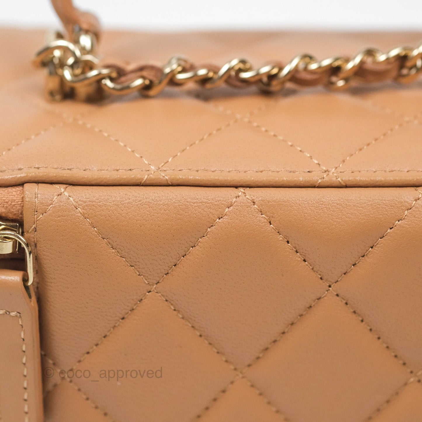Chanel Vanity Rectangular Top Handle Beige Lambskin Gold Hardware