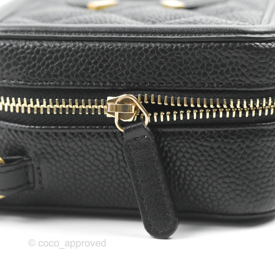 Chanel CC Filigree Vanity Clutch With Chain Caviar Black Aged Gold Hardware