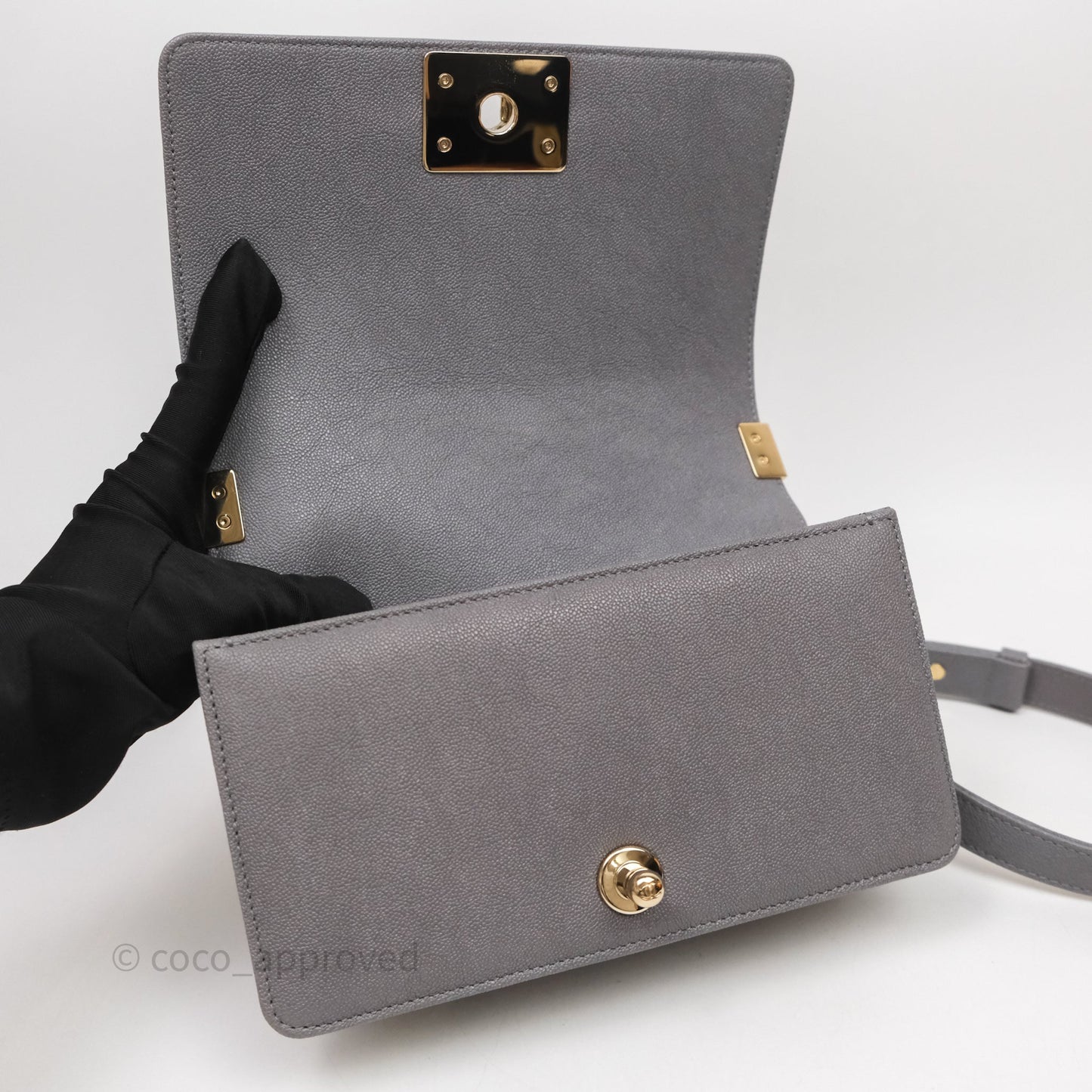 Chanel Small Boy Dark Grey Caviar Gold Hardware