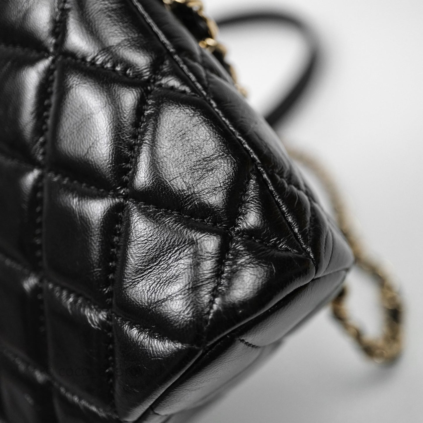Chanel Handle Clutch with Chain Black Shiny Lambskin Gold Hardware