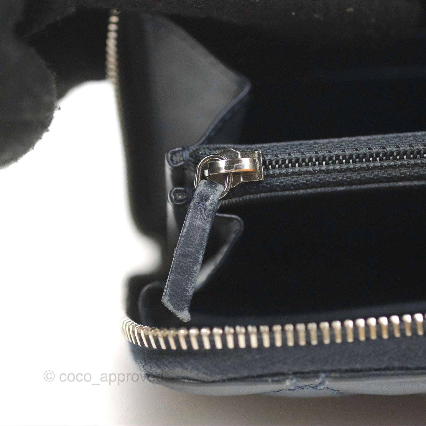 Chanel Quilted Zip Long Wallet Navy Lambskin Silver Hardware