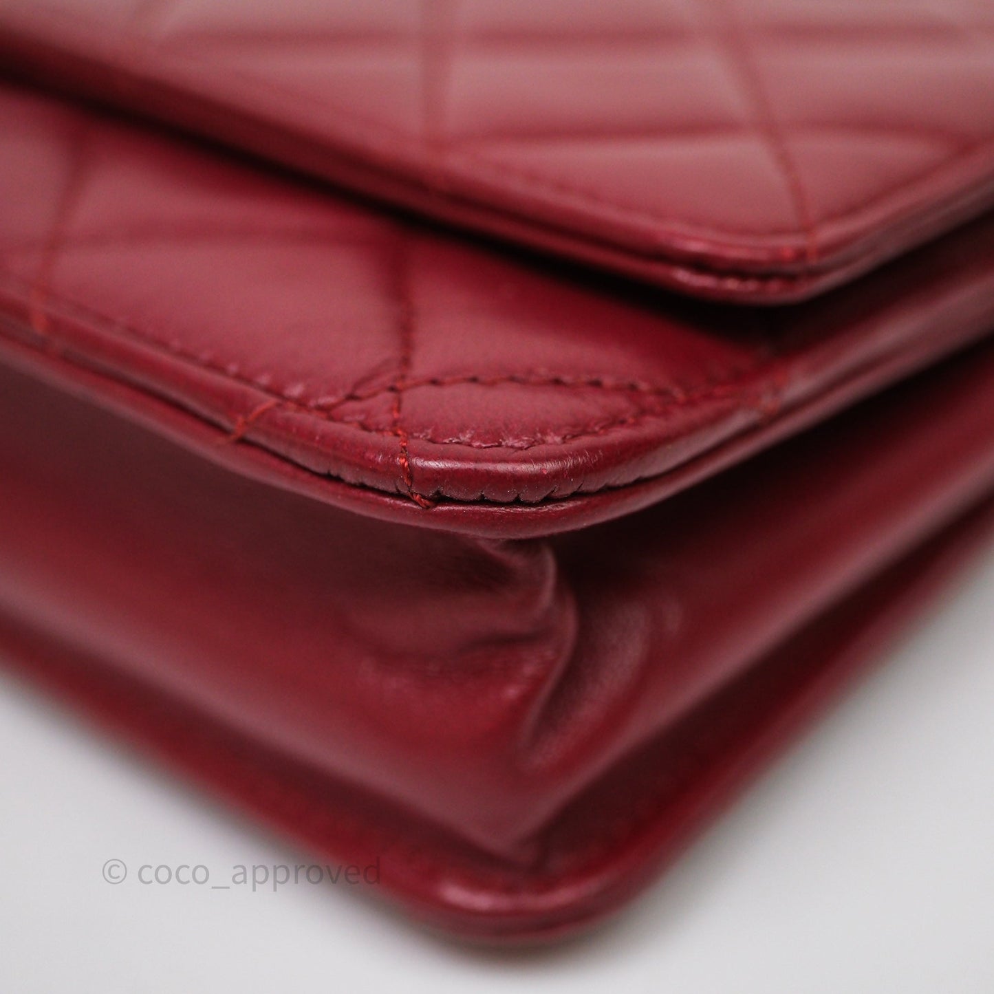 Chanel Quilted Wallet on Chain WOC Red Lambskin Silver Hardware