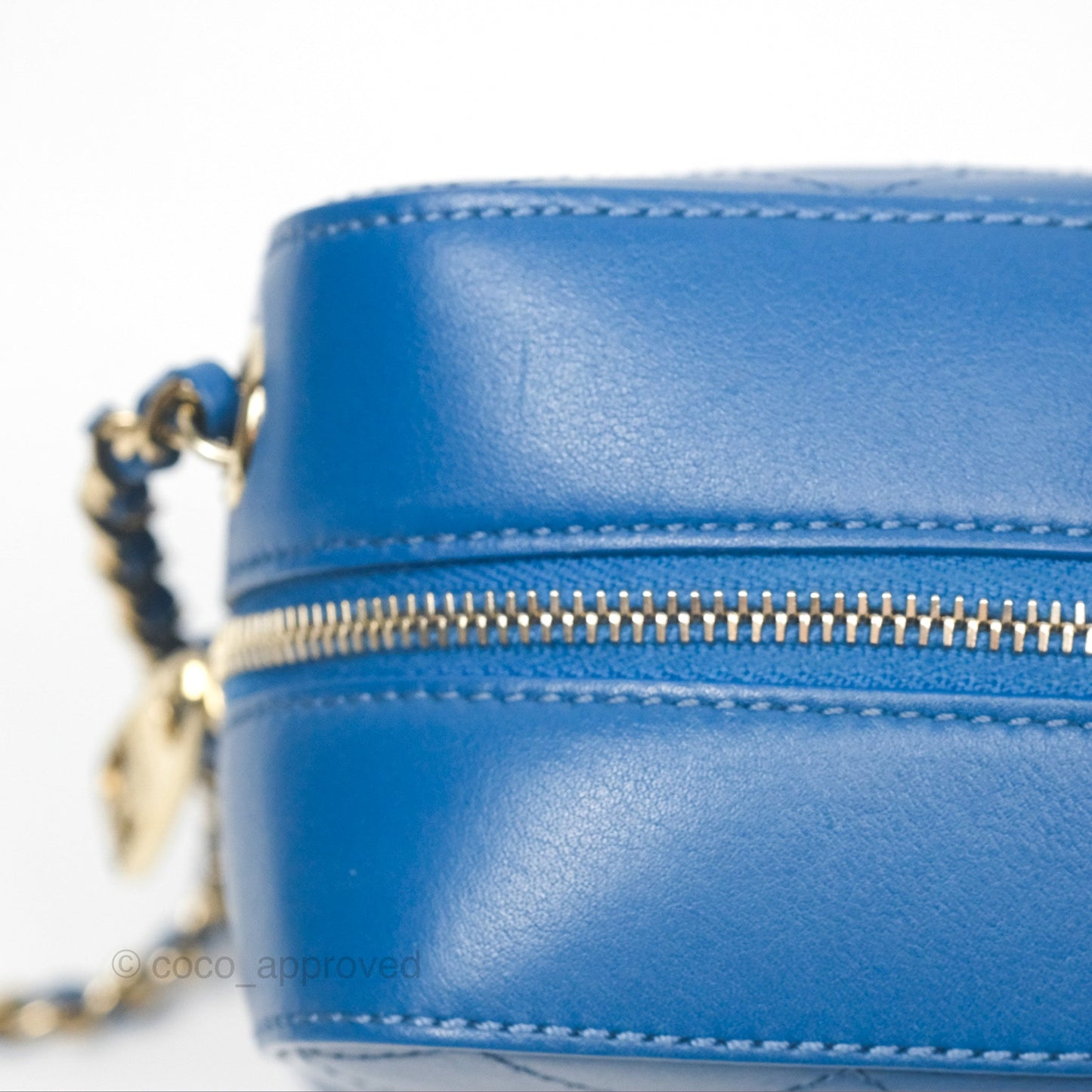 Chanel Stitched Camera Case Bag Blue Calfskin Gold Hardware
