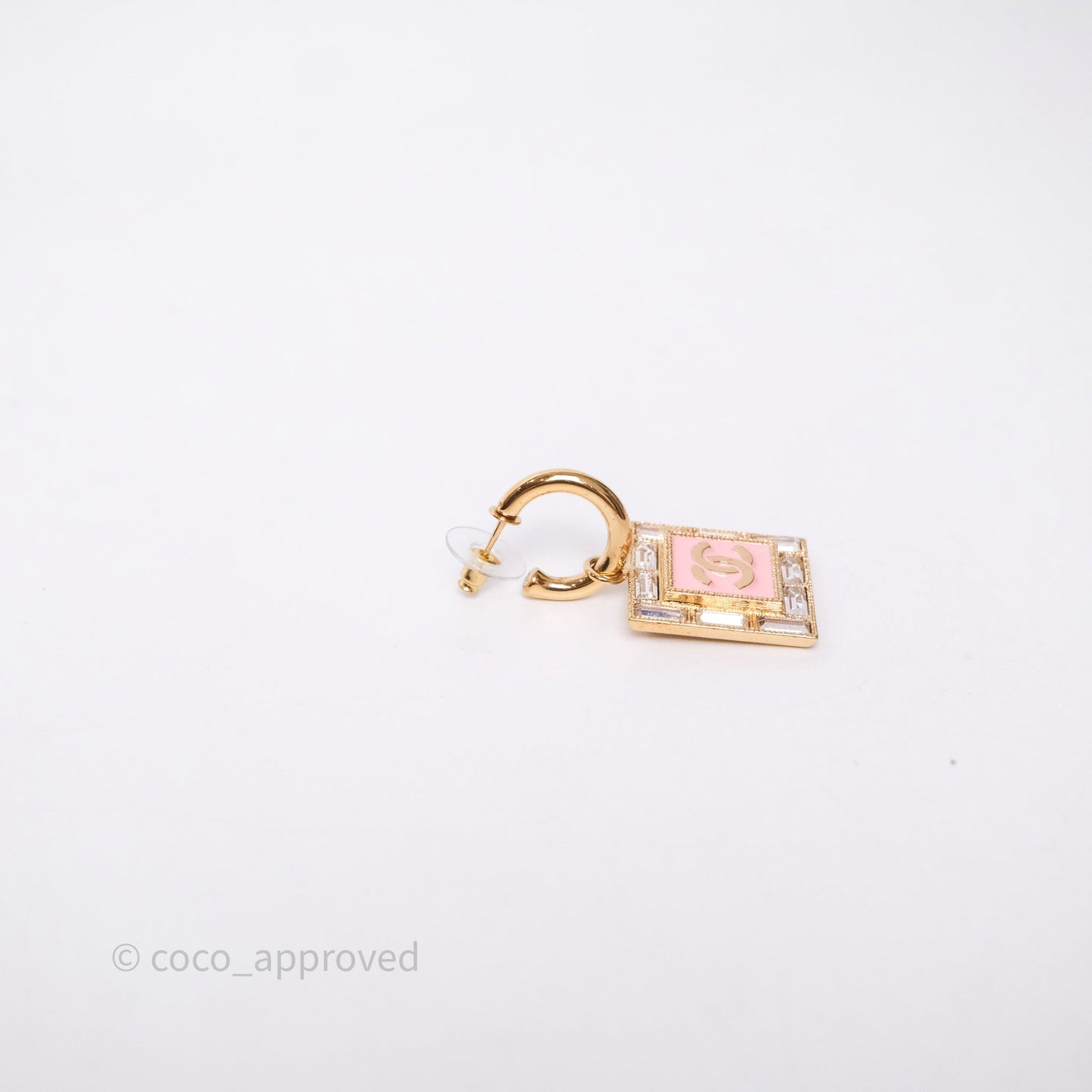 Chanel Drop Square CC Earrings Pink Gold Tone 24S