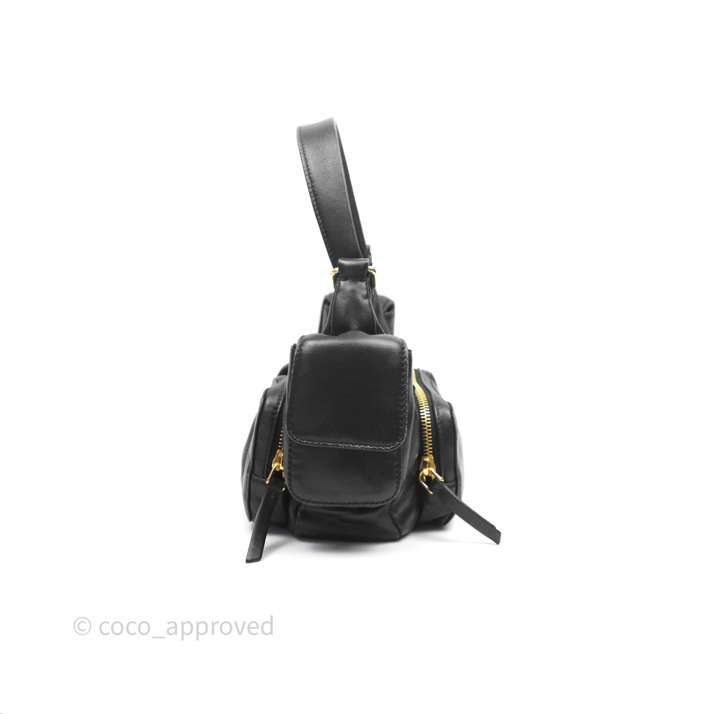 Miu Miu Nappa Leather Pocket Bag Black Lambskin Gold Hardware