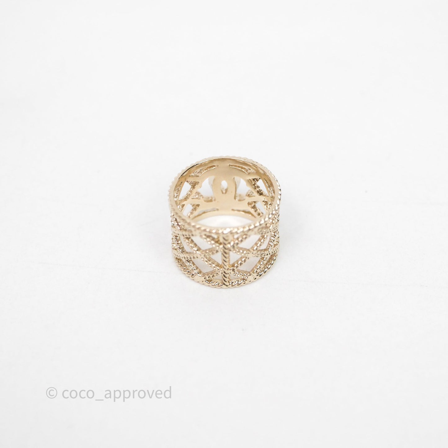 Chanel Pearl CC Ring Gold Tone 19C