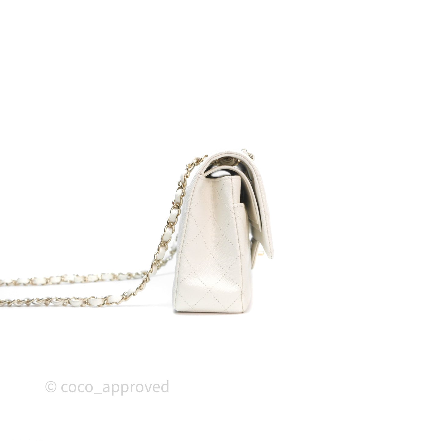 Chanel M/L Medium Classic Flap Quilted White Caviar Gold Hardware