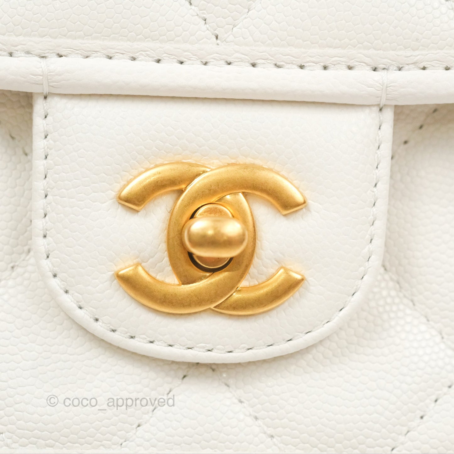 Chanel Mini School Memory Top Handle Flap White Caviar 22K