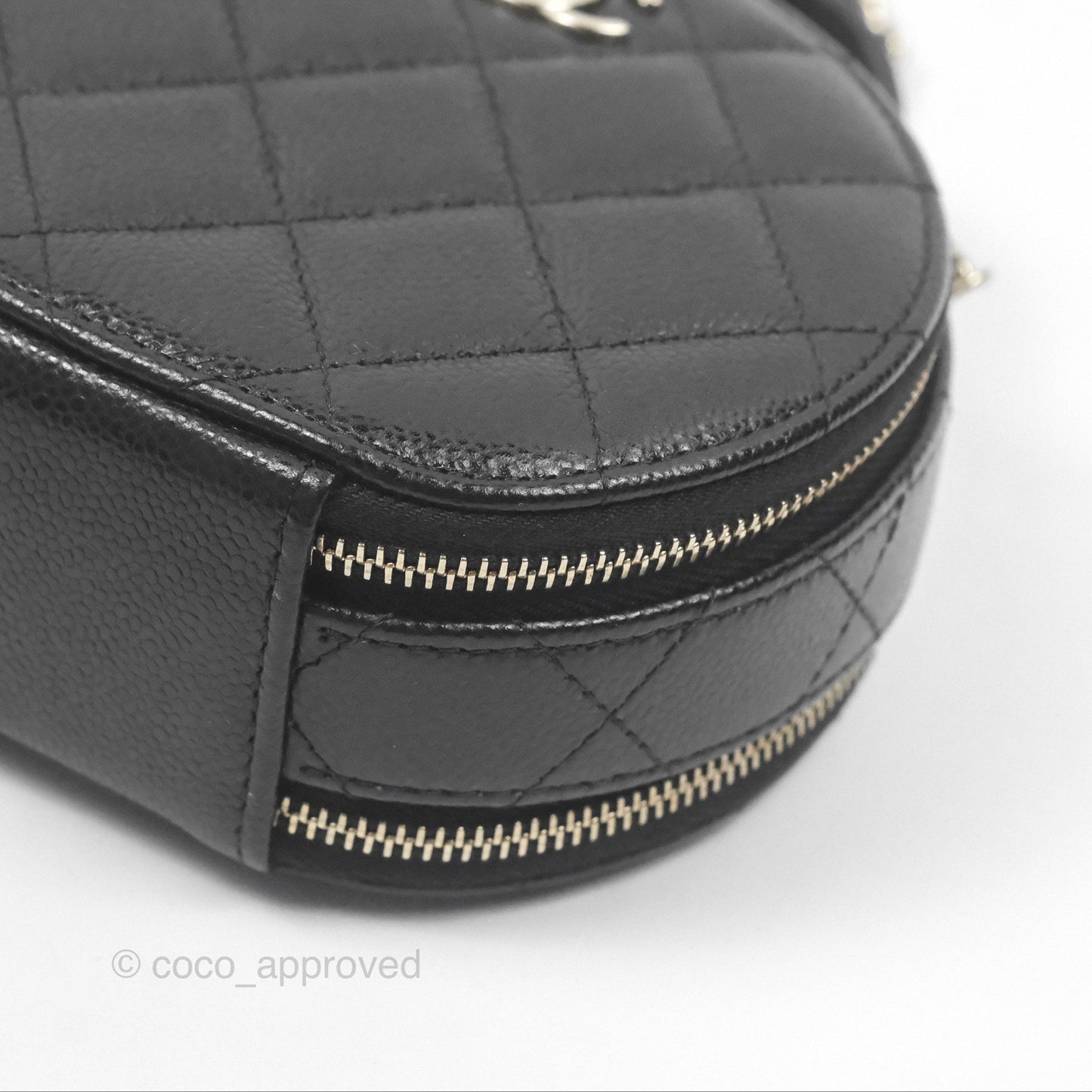 Chanel Mini Round Vanity Bag Handle With Care Black Caviar Gold Hardware