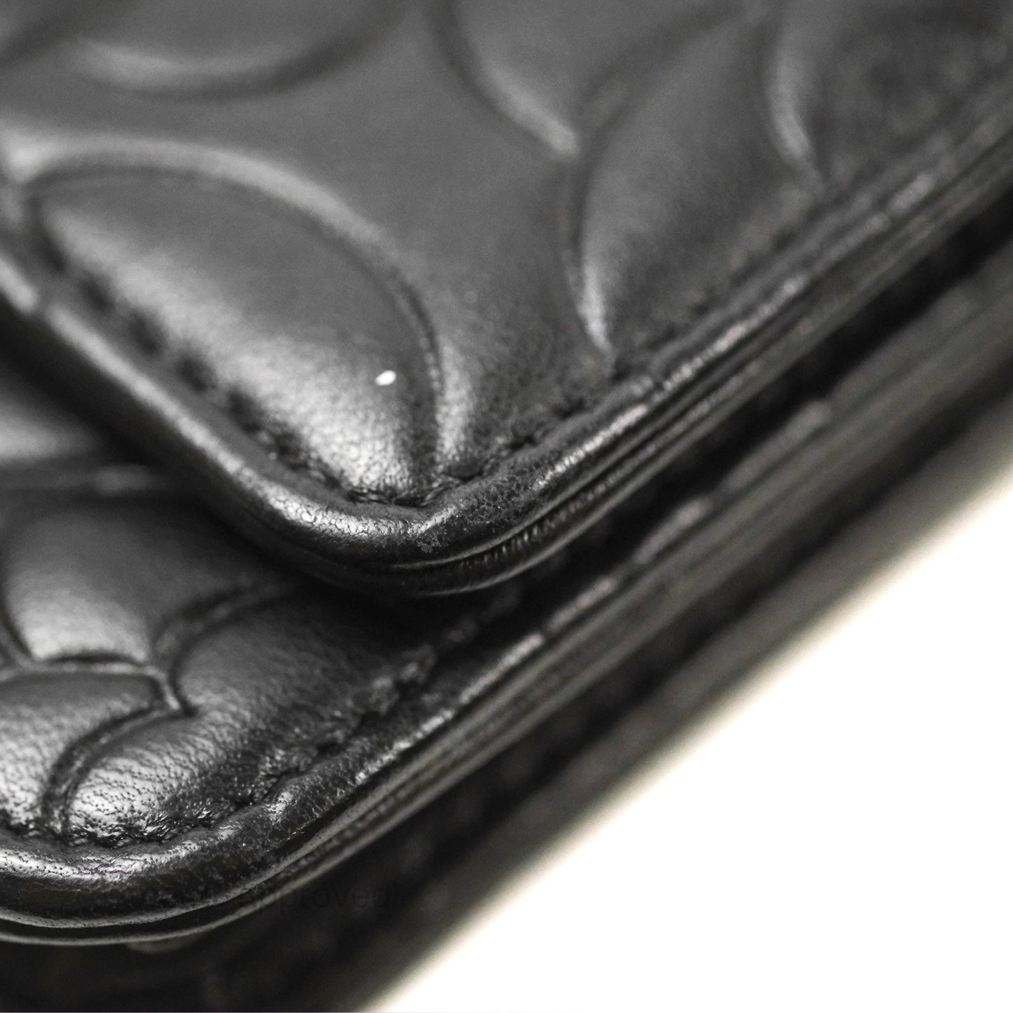 Chanel Camellia Embossed Wallet on Chain WOC Black Lambskin Silver Hardware