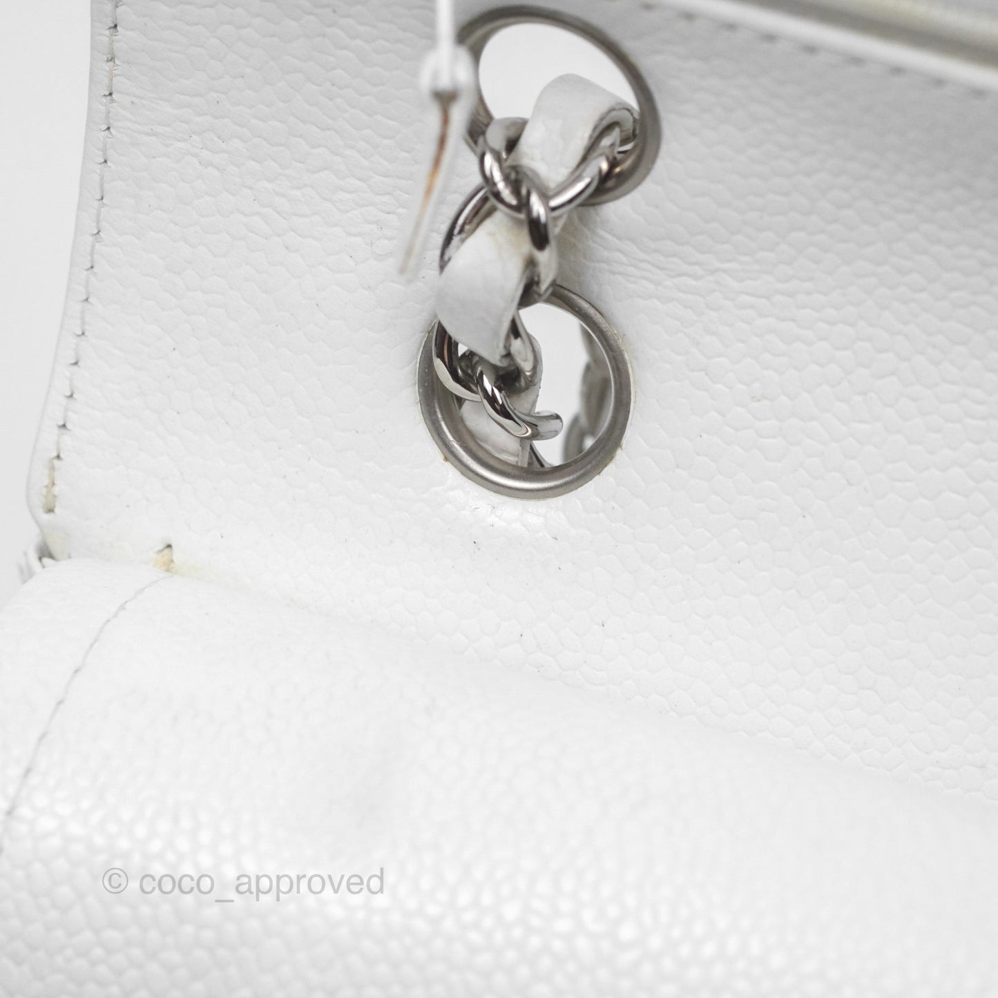 Chanel Classic M/L Medium Double Flap White Caviar Silver Hardware