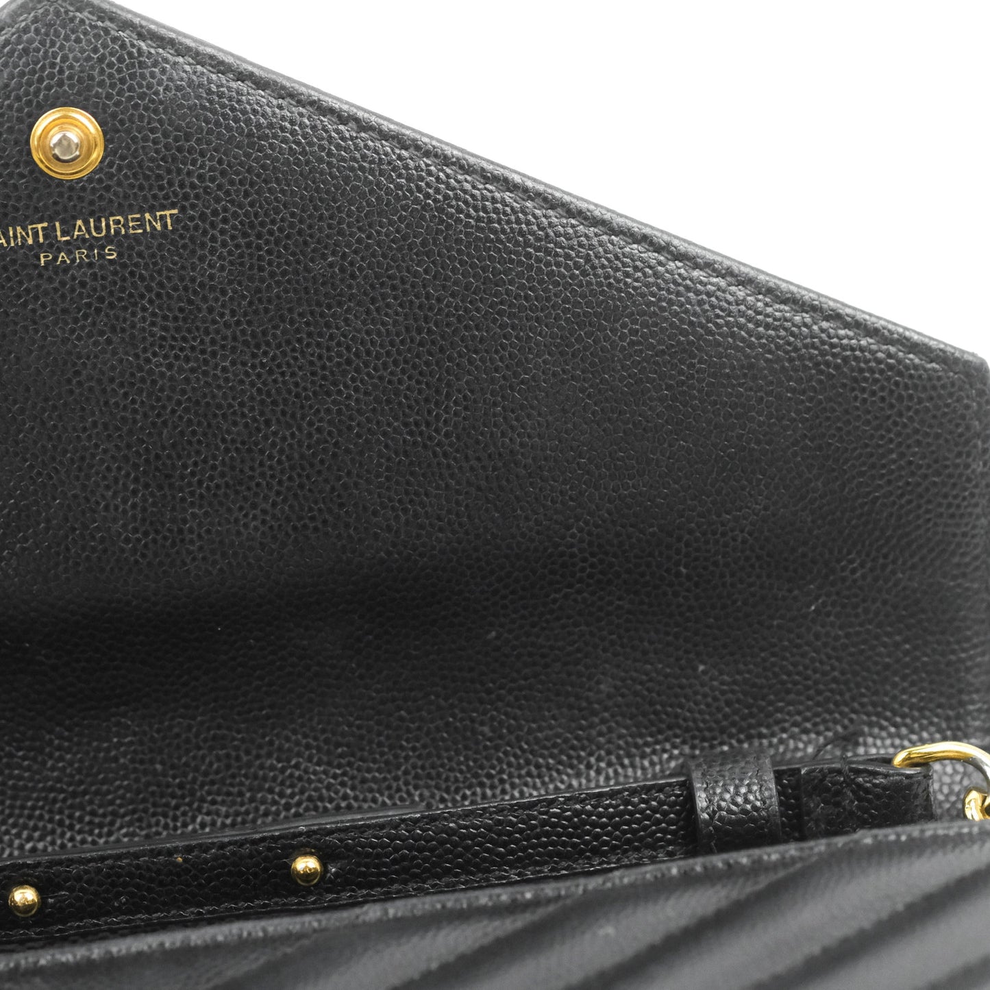 Saint Laurent Wallet on Chain WOC Black Grained Leather Gold Hardware