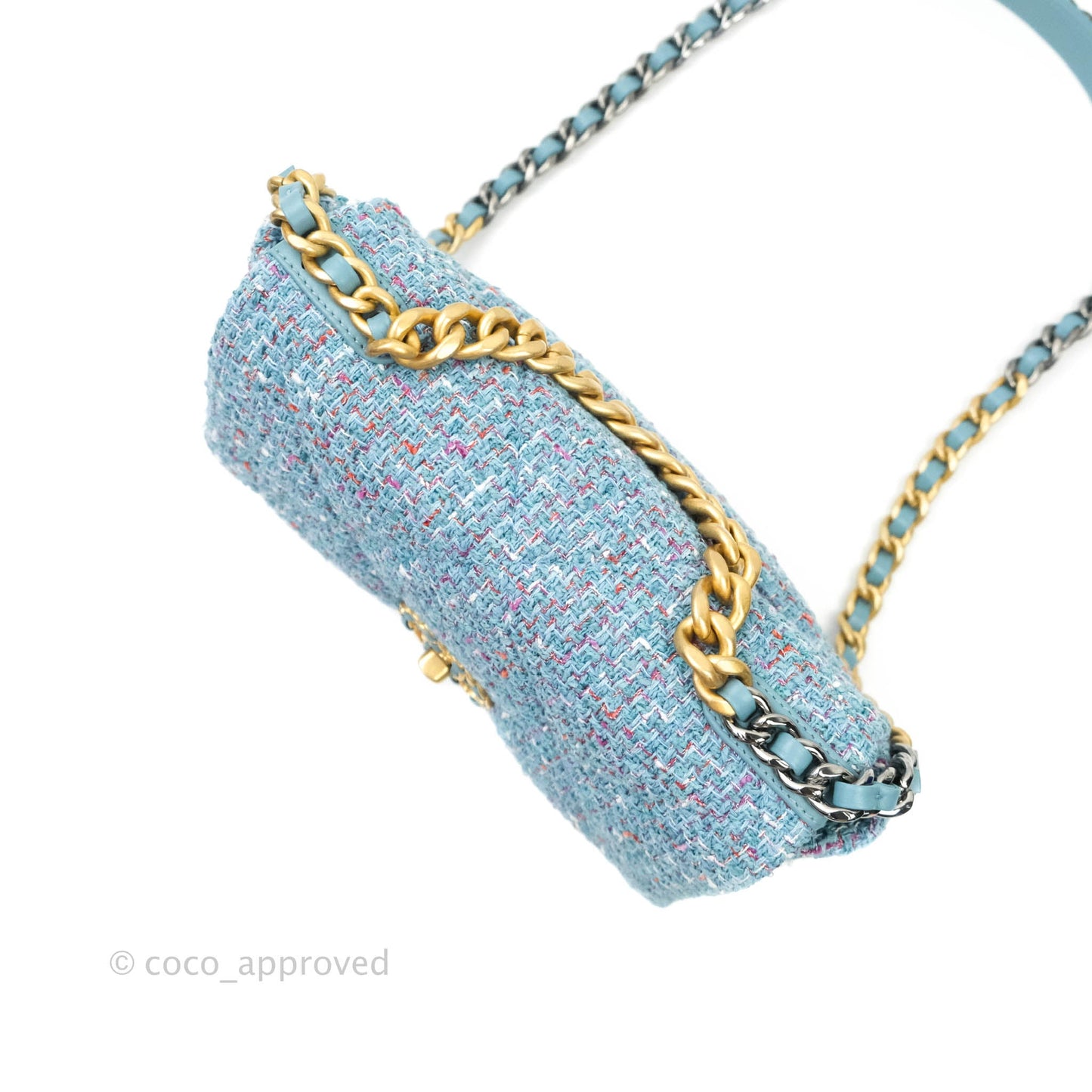 Chanel 19 Small Tweed Blue Mixed Hardware